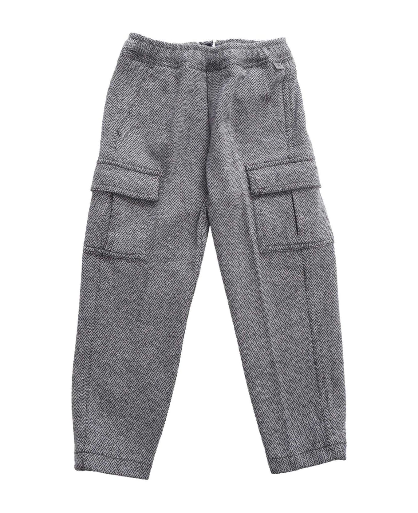 Il Gufo Herringbone Patterned Cargo Trousers - Grey