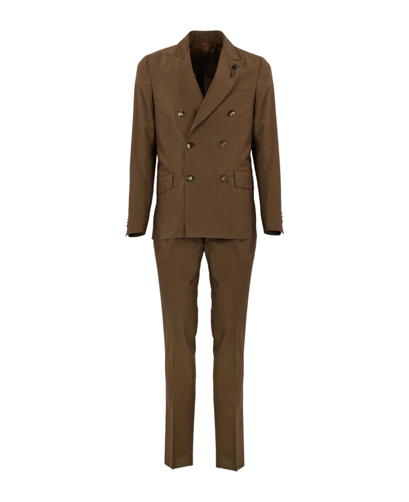 Lardini Double-breasted Suit In Wool And Cotton - BROWN