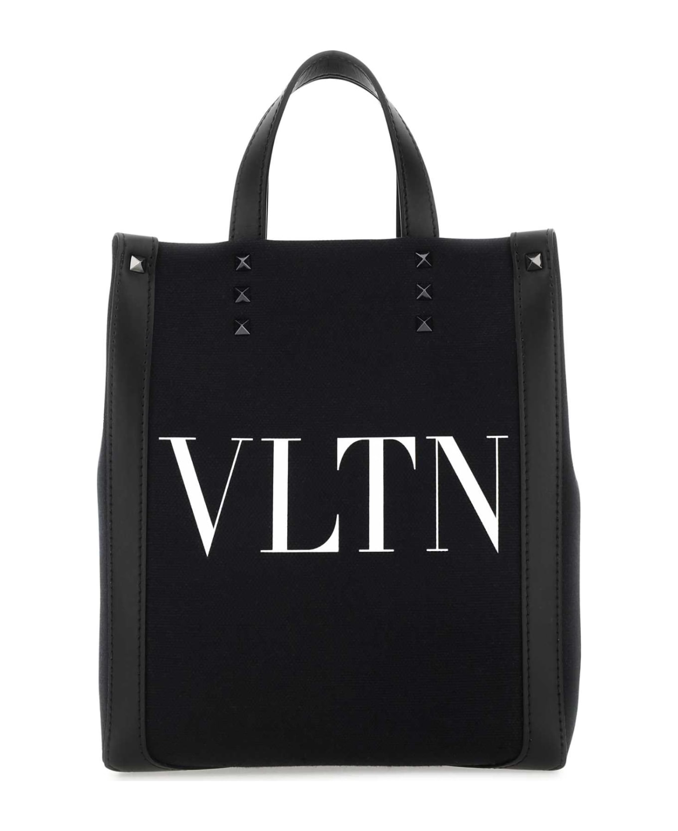 Valentino Garavani Black Canvas Mini Vltn Ecolab Shopping Bag - NEROBIANCO トートバッグ