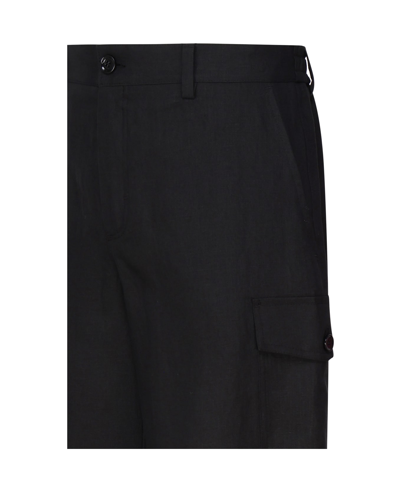 Dolce & Gabbana Linen Cargo Shorts With Plaque - Black