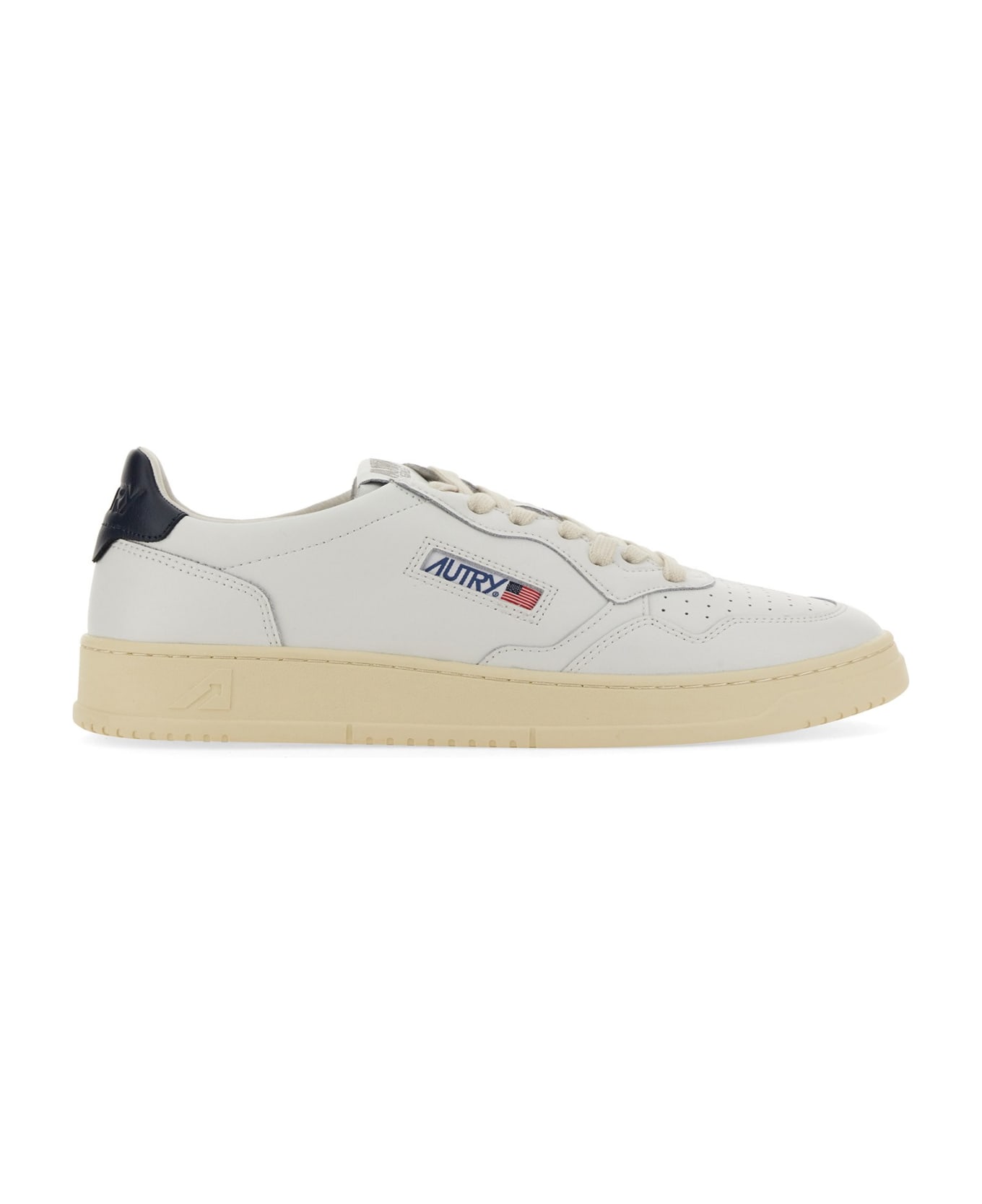 Autry Medalist Low Sneakers In White And Navy Blue Leather - Bianco