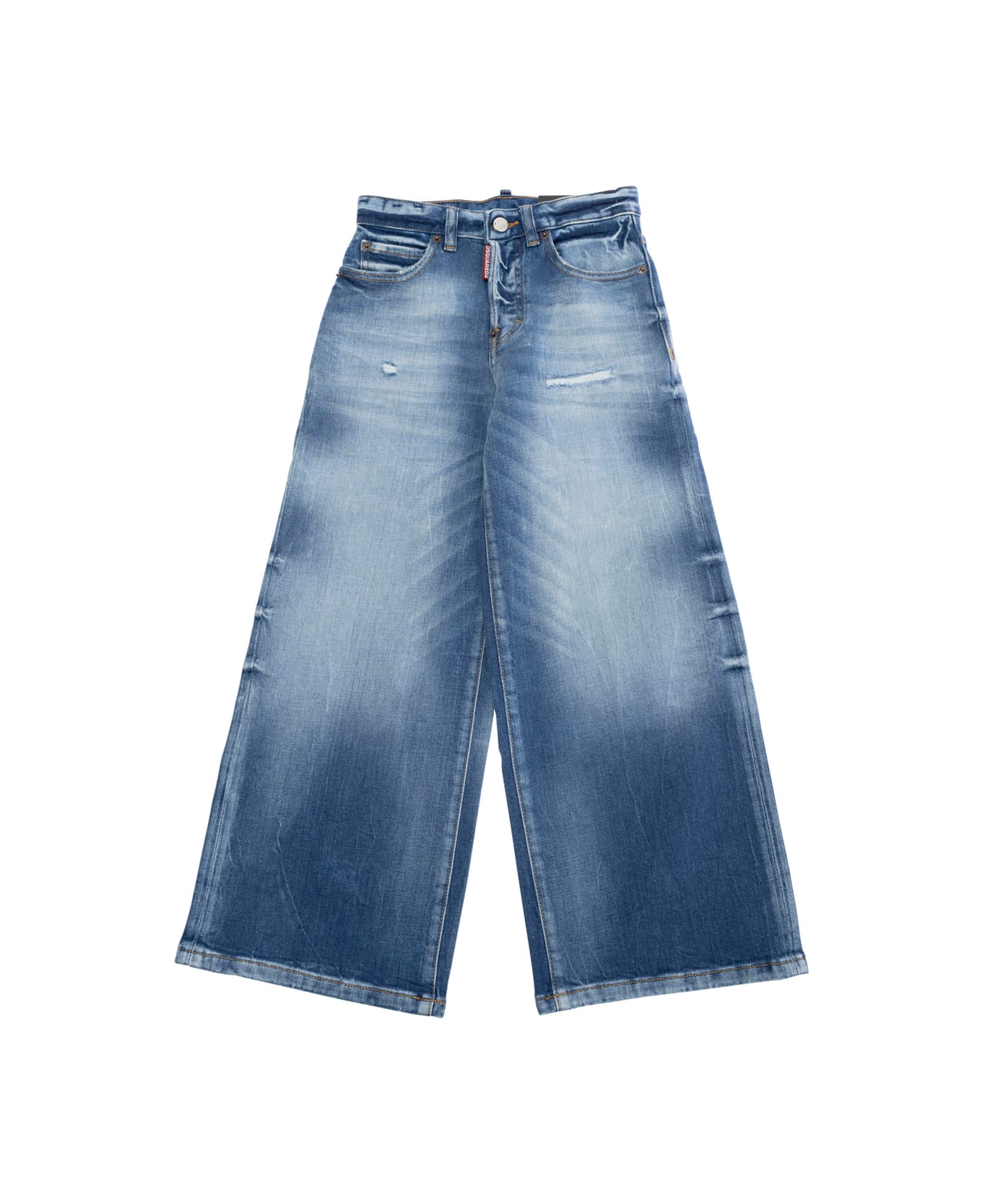 Dsquared2 'traveller' Blue Jeans With Logo Patch On The Rear And Distressed Effect In Denim Boy - Blu
