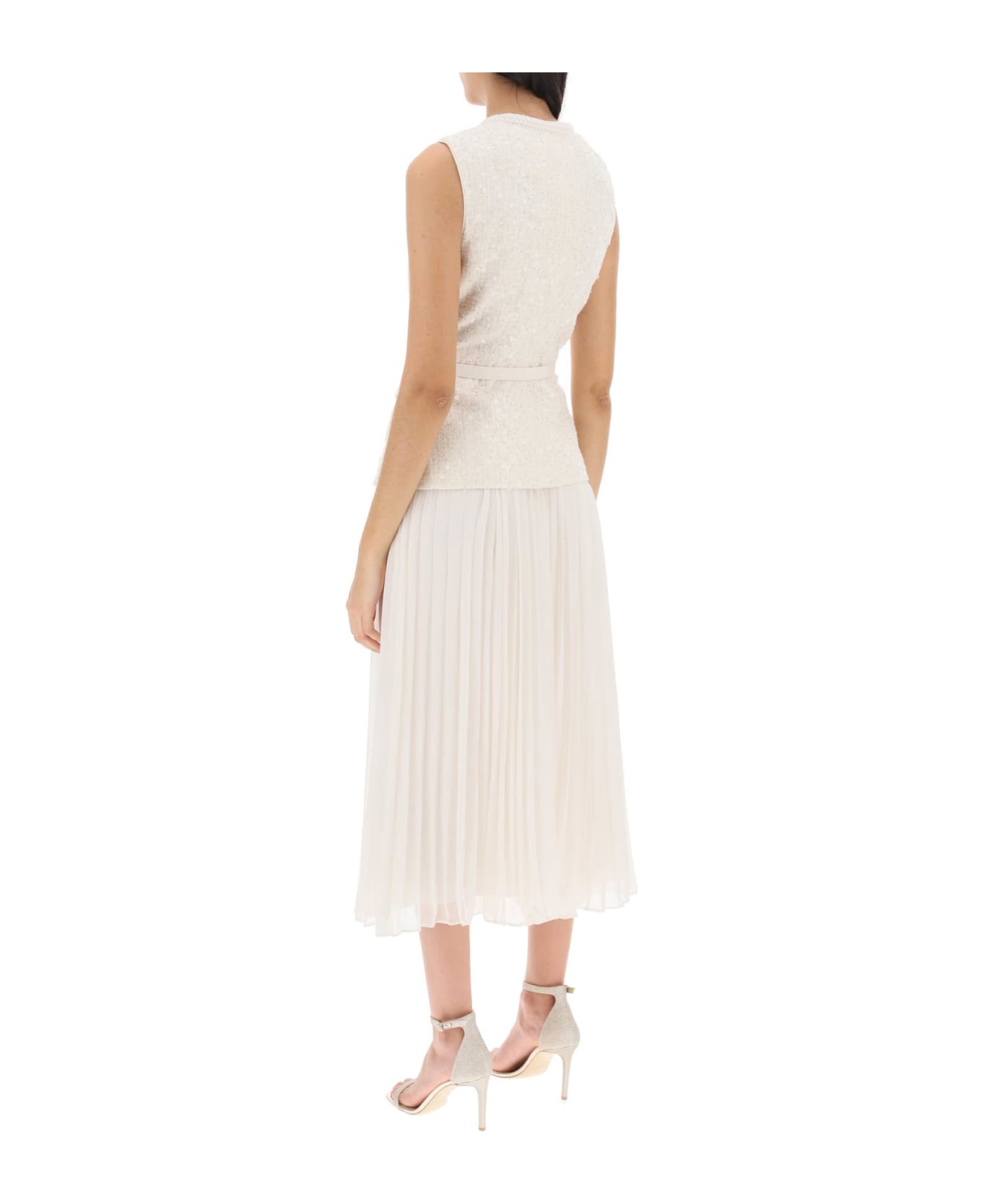 self-portrait Midi Peplum Dress With Pleated Skirt - CREAM (White)