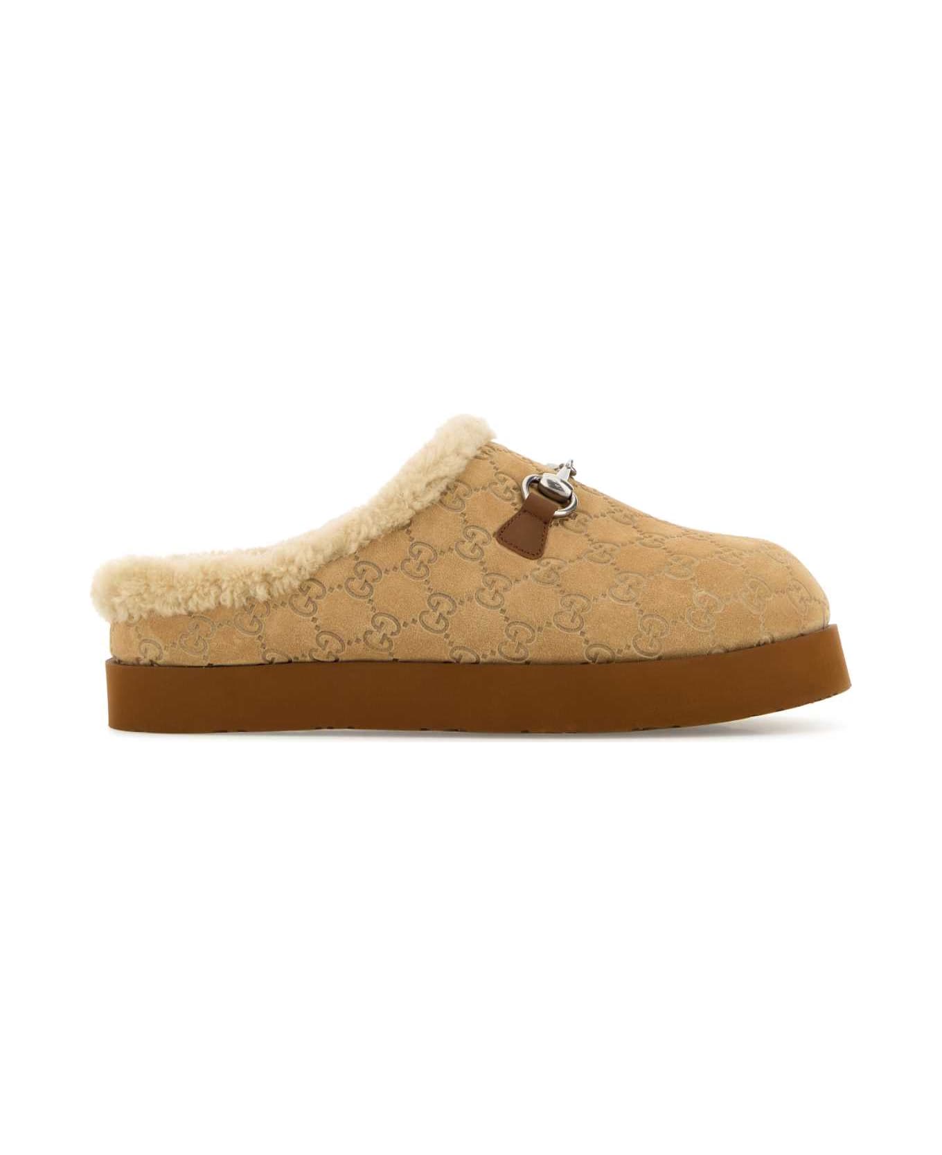 Gucci Beige Suede Slippers - BUTTERSCOTH