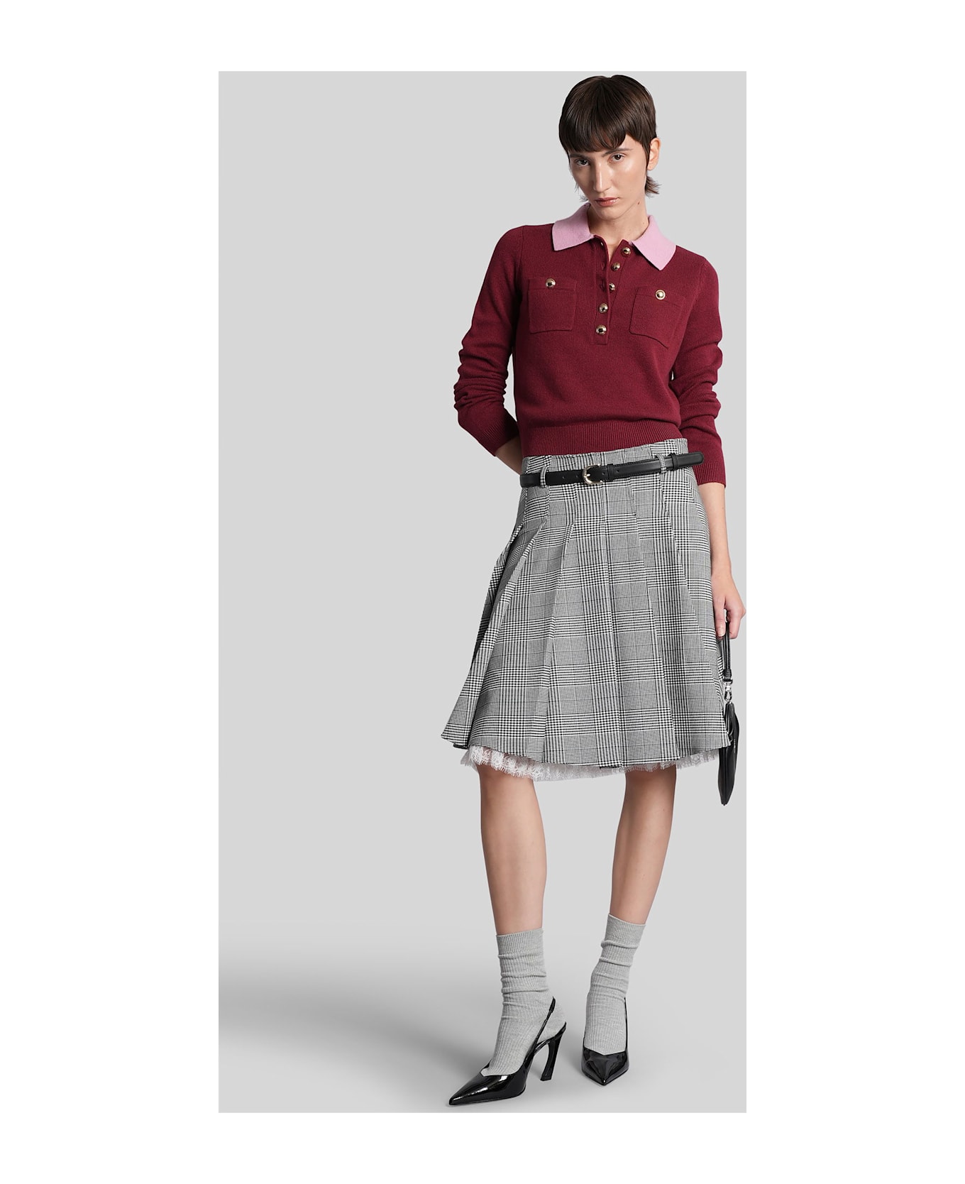 self-portrait Polo In Bordeaux Wool - bordeaux