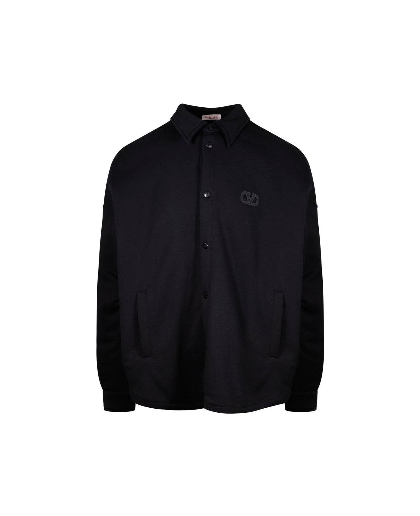 Valentino Logo Patch Buttoned Shirt - BLACK