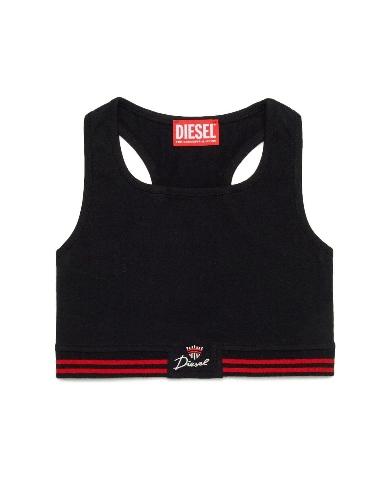 Diesel Trit Logo Embroidered Cropped Top - Black トップス