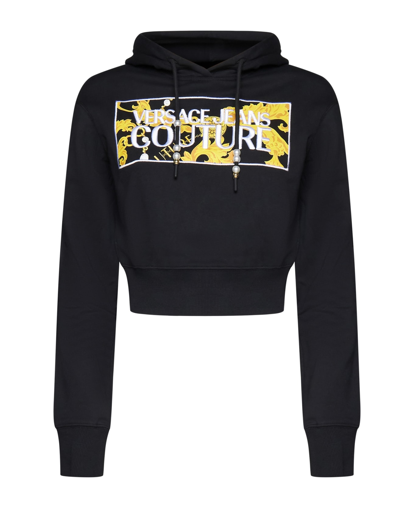 Versace Jeans Couture Cropped Sweatshirt With Logo - Black gold