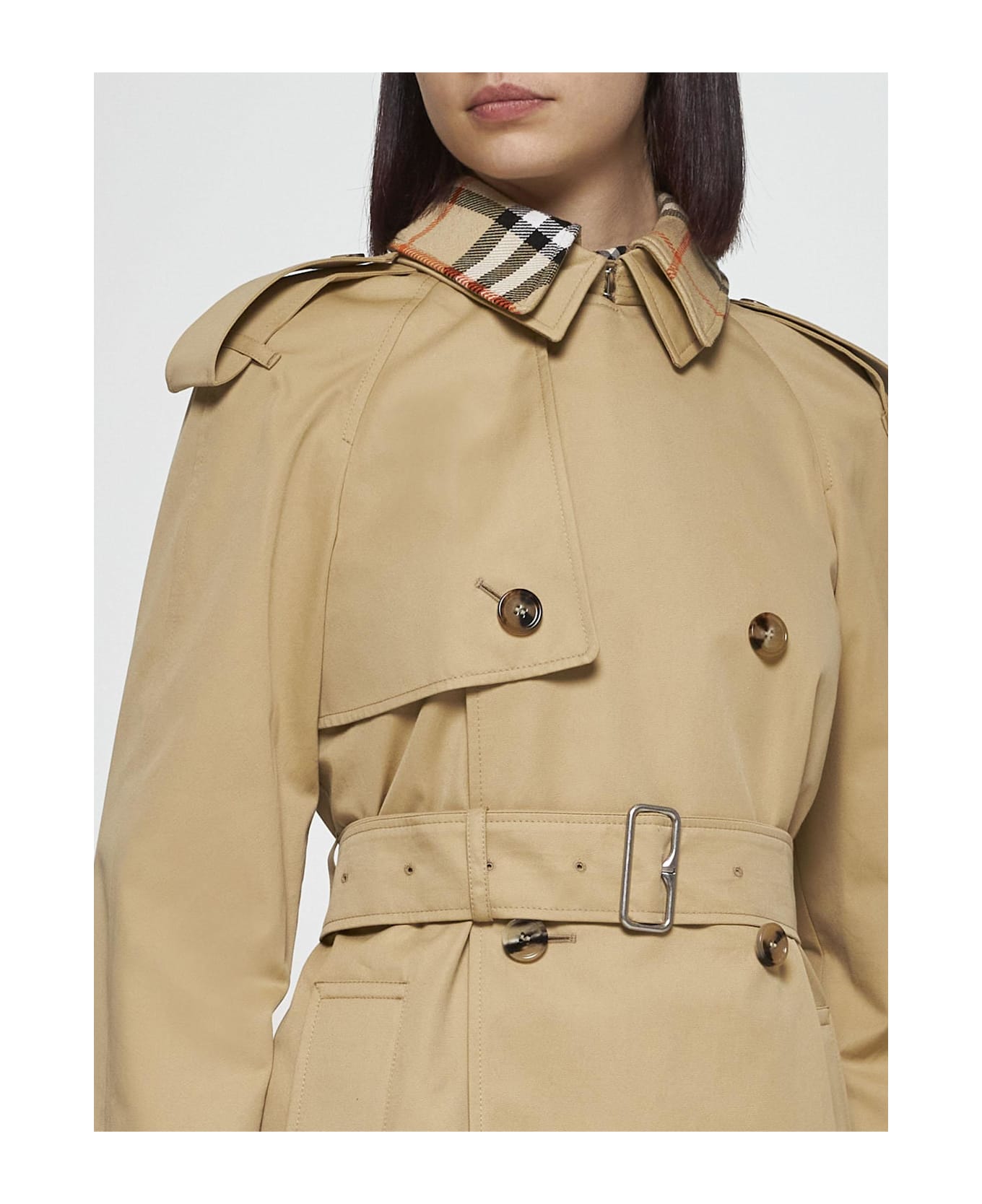 Burberry Cotton Double-breasted Short Trench Coat - Beige