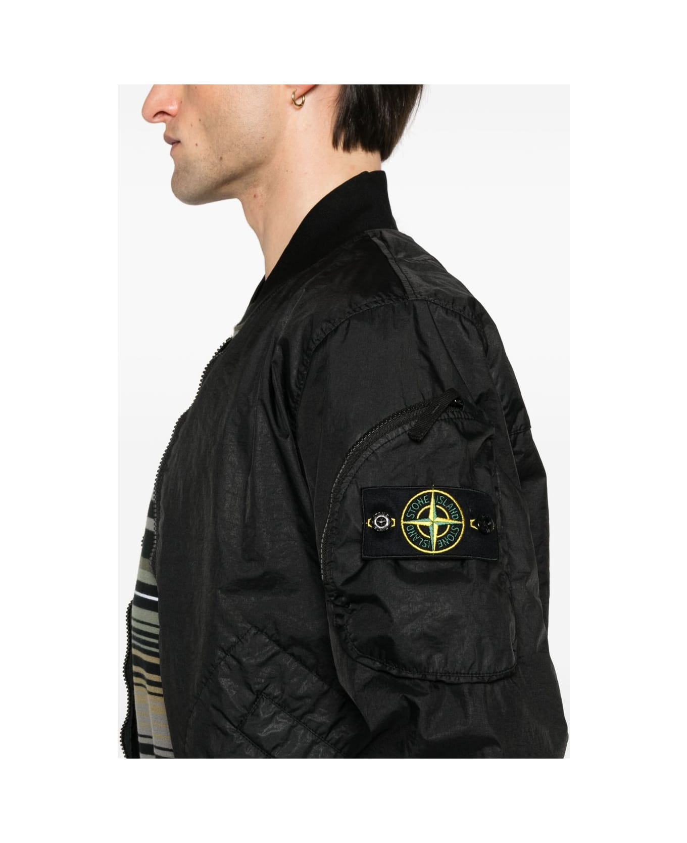 Stone Island Logo Nylon Bomber Jacket - Black