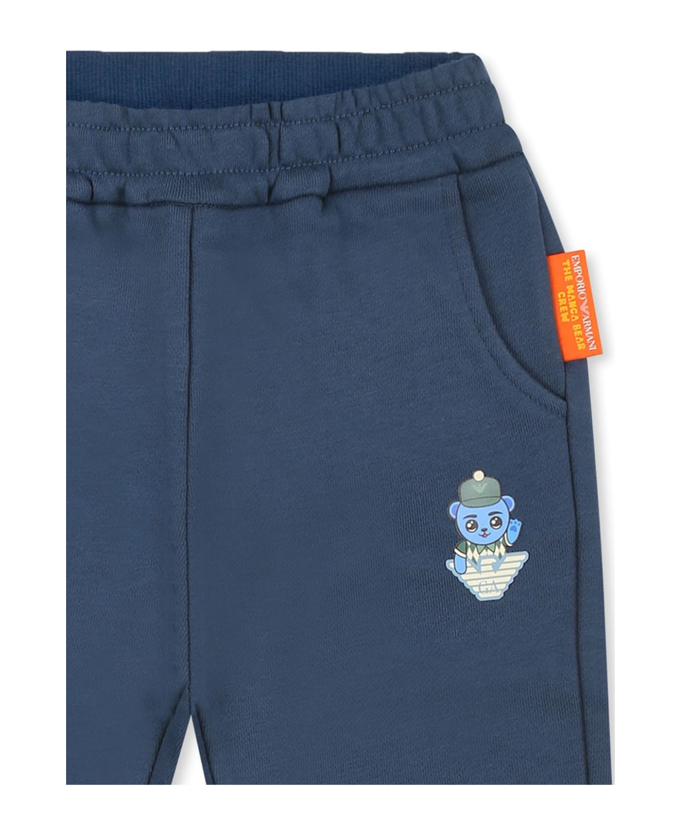 Emporio Armani Blue Trousers For Baby Boy With Manga Bear - Blue