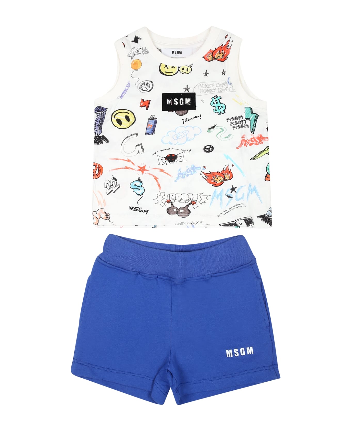 MSGM White Suit For Baby Boy With Logo And Print - White