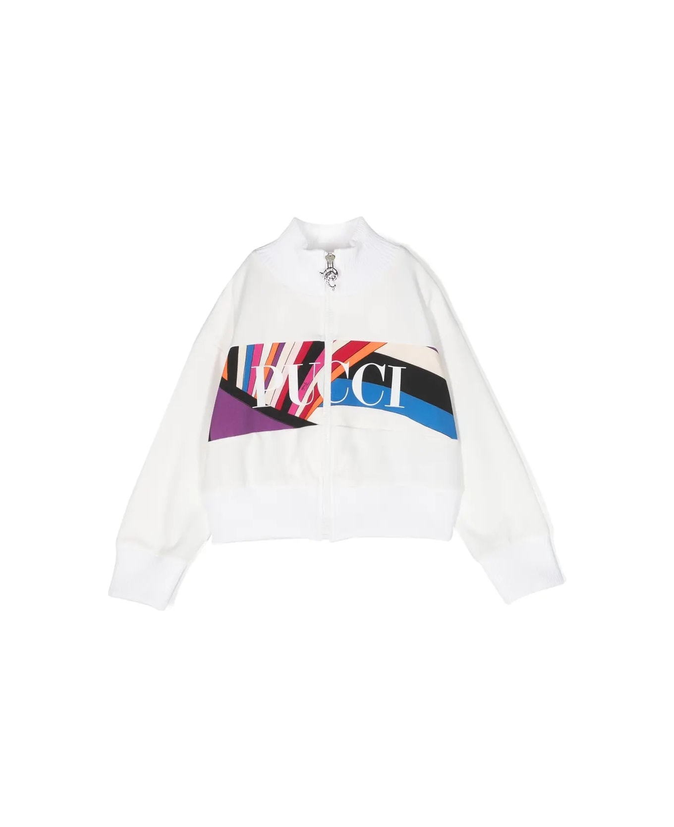 Pucci White Zip-up Sweatshirt With Iride Print Logo Band - White