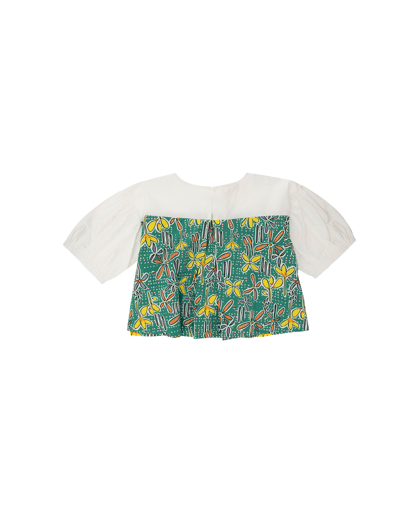 Marni Multicolor Blouse With Flower Printed Elastic Insert In Cotton Girl - Green