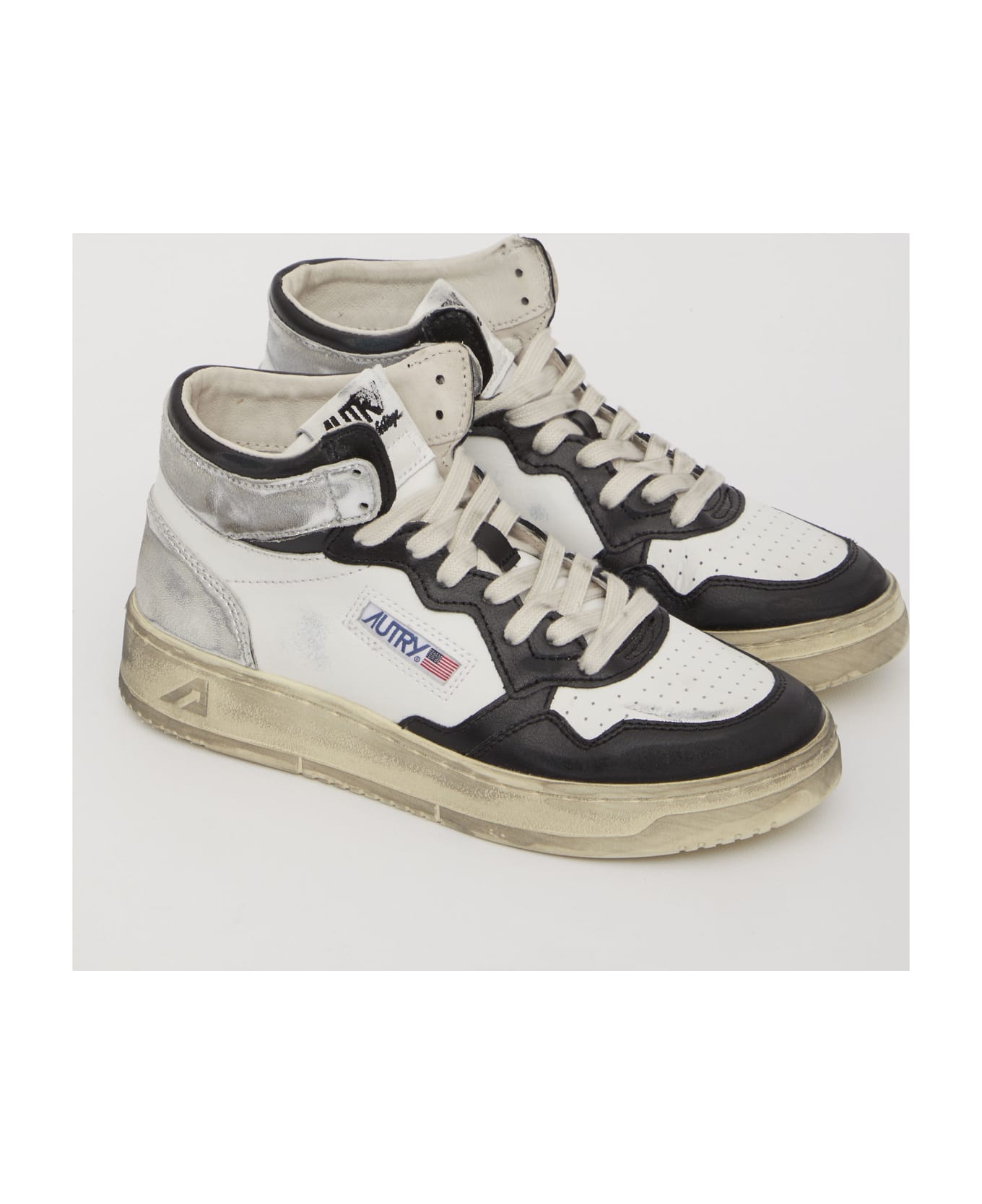Autry Medalist Mid Super Vintage Sneakers - Leat White Black Silver スニーカー