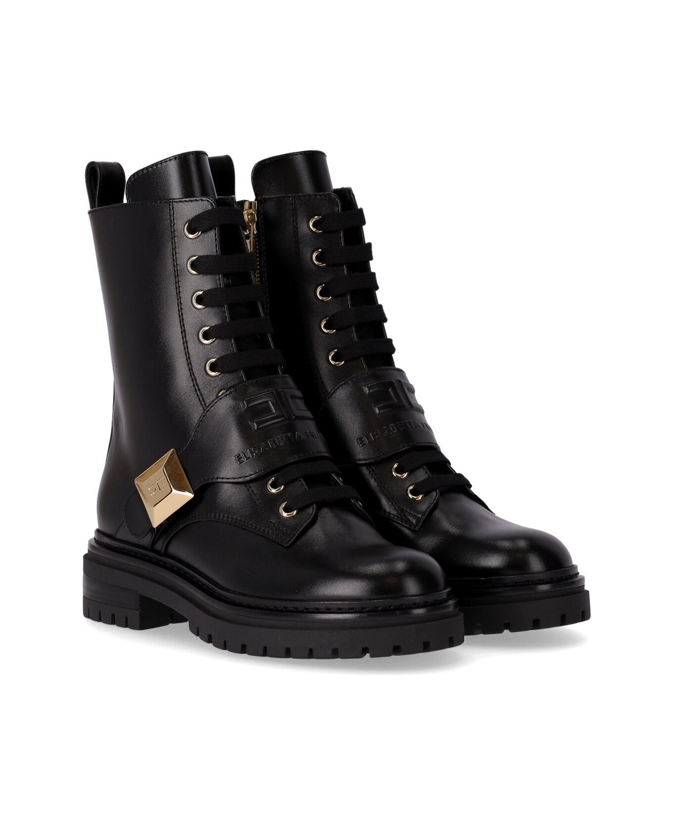 Elisabetta Franchi Black Combat Boot With Stud - Nero