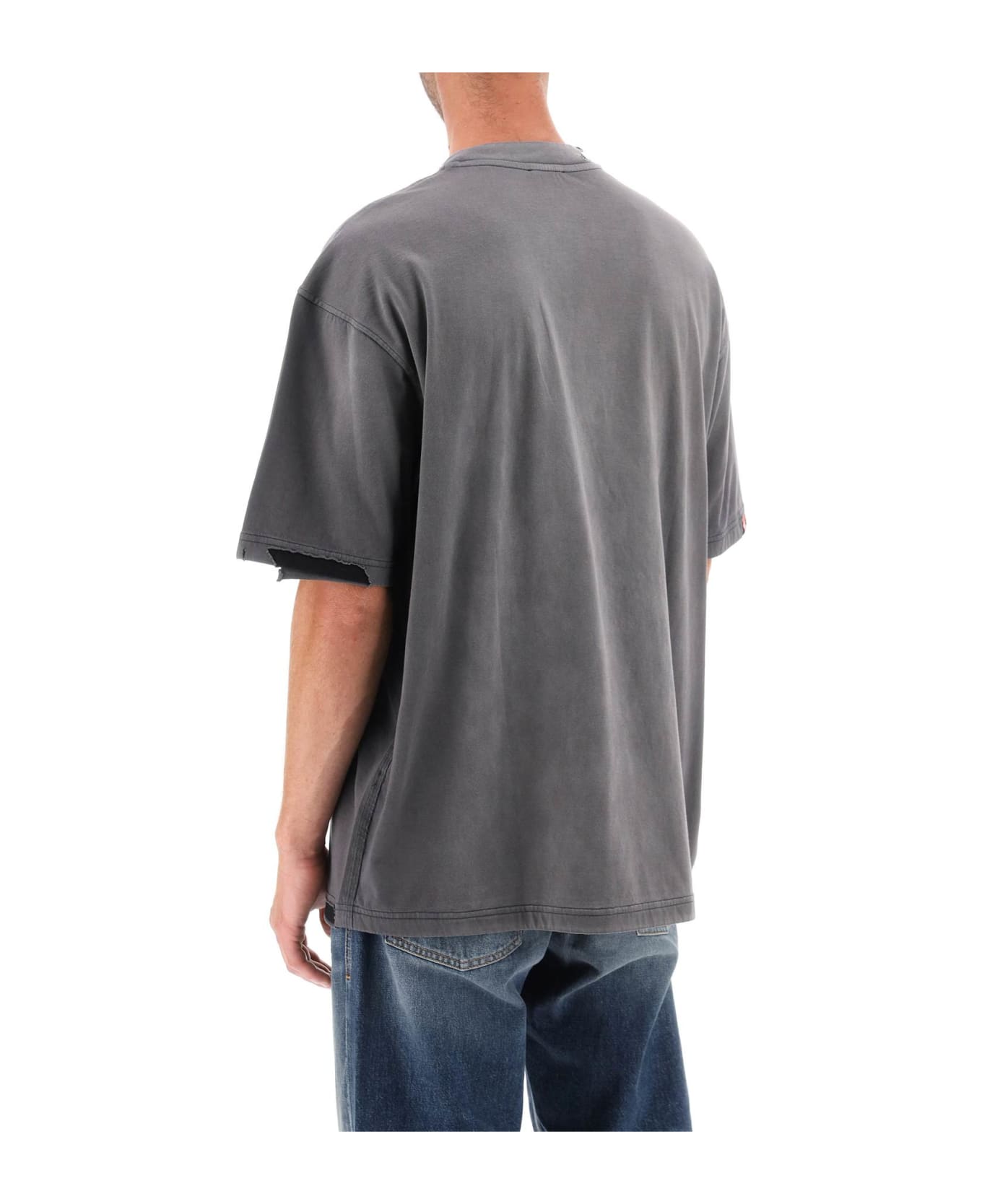 Diesel 't-washrat' T-shirt With Flocked Logo - GREY (Grey)
