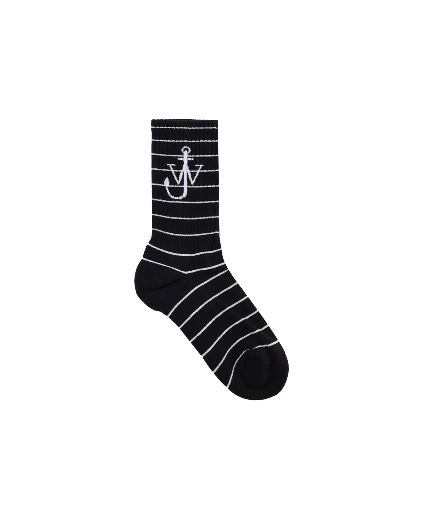 J.W. Anderson Striped Cotton Socks With Logo On The Ankle - Black