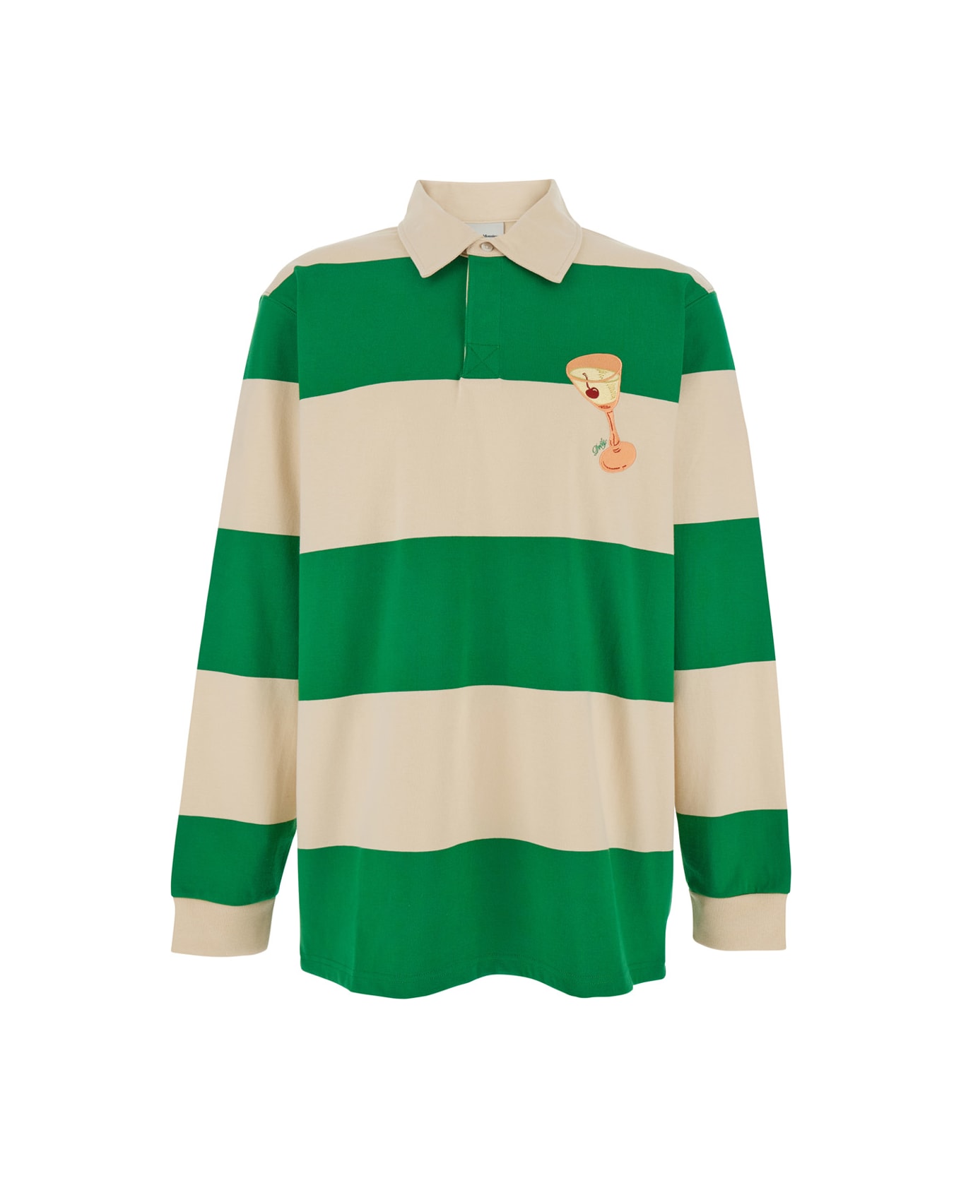 Drôle de Monsieur 'le Polo Cocktail' Green Polo Shirt With Detail On The Front And All-over Striped Motif In Cotton Man - Green