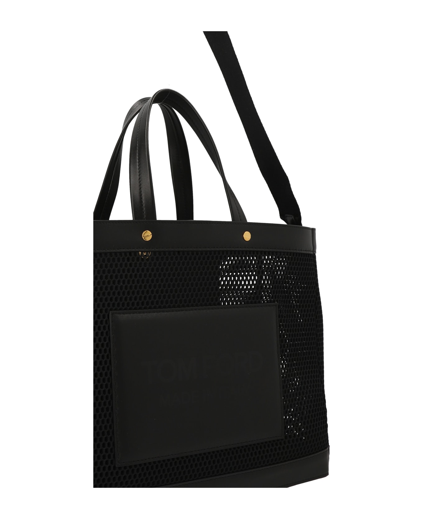 Tom Ford Logo Leather Mesh Shopping Bag - Black  
