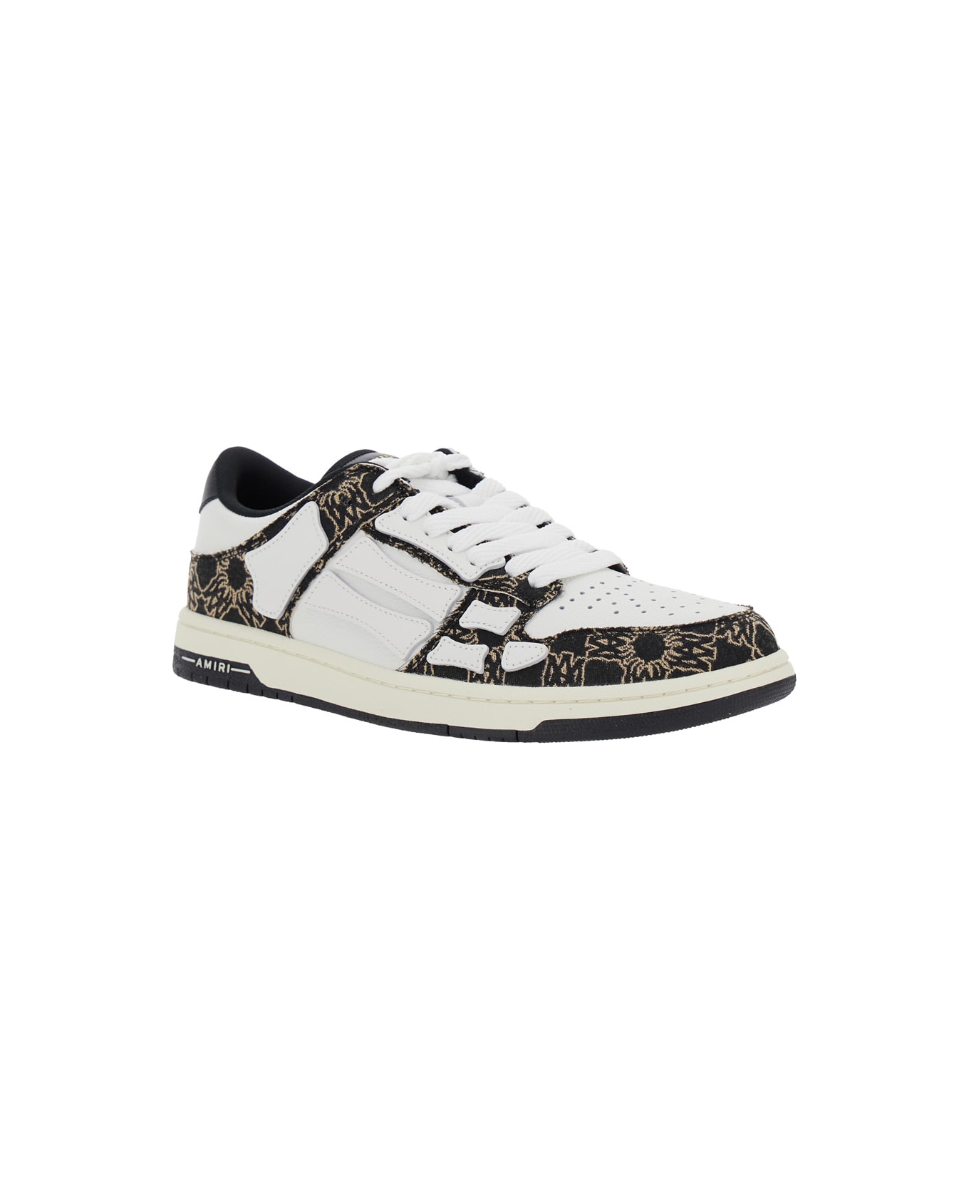 AMIRI 
skel Top Low
 Black Sneaker With Skeleton Applications And All-over Logo Print In Leather Man - Black