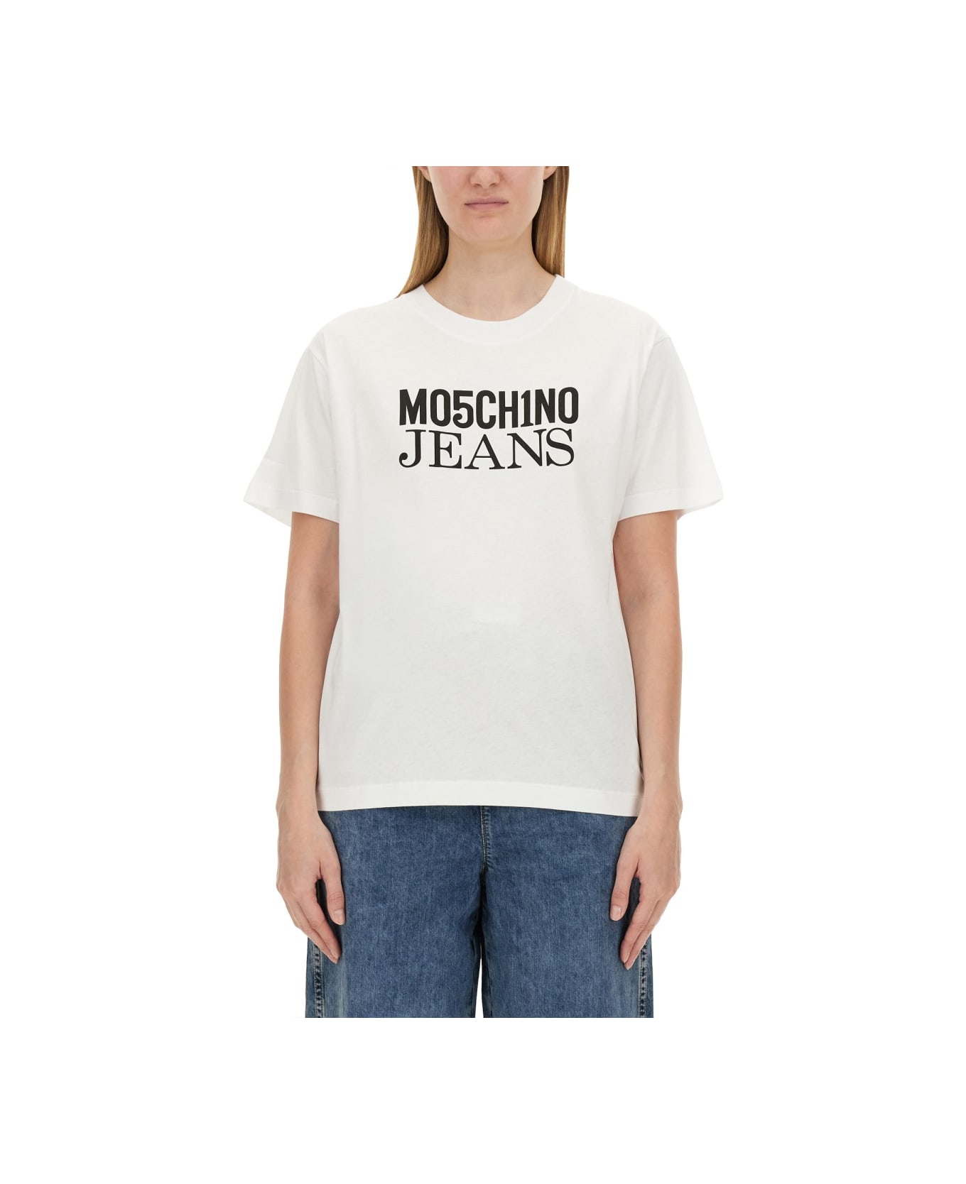 M05CH1N0 Jeans T-shirt With Logo - WHITE