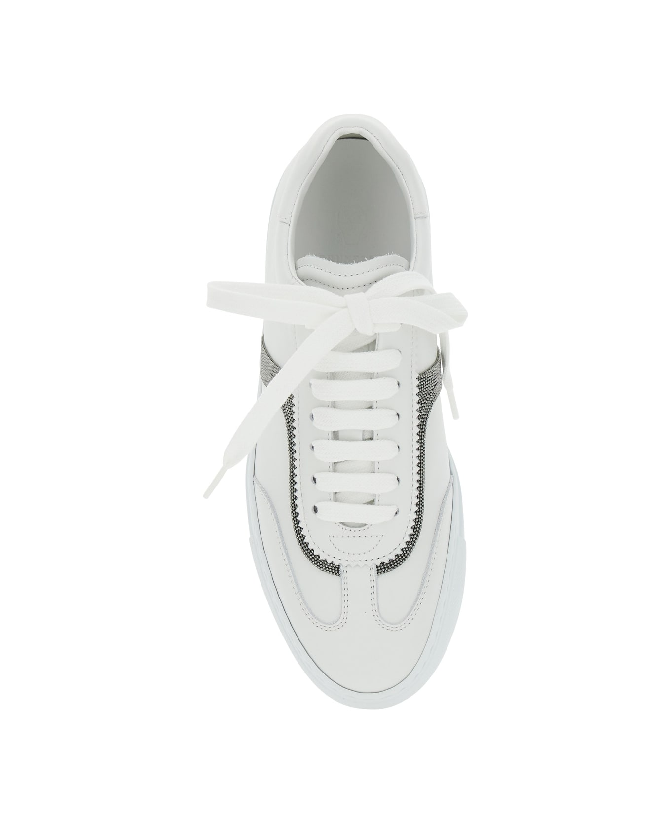 Brunello Cucinelli White Sneaker With Monili Chain Detail In Leather Woman - White