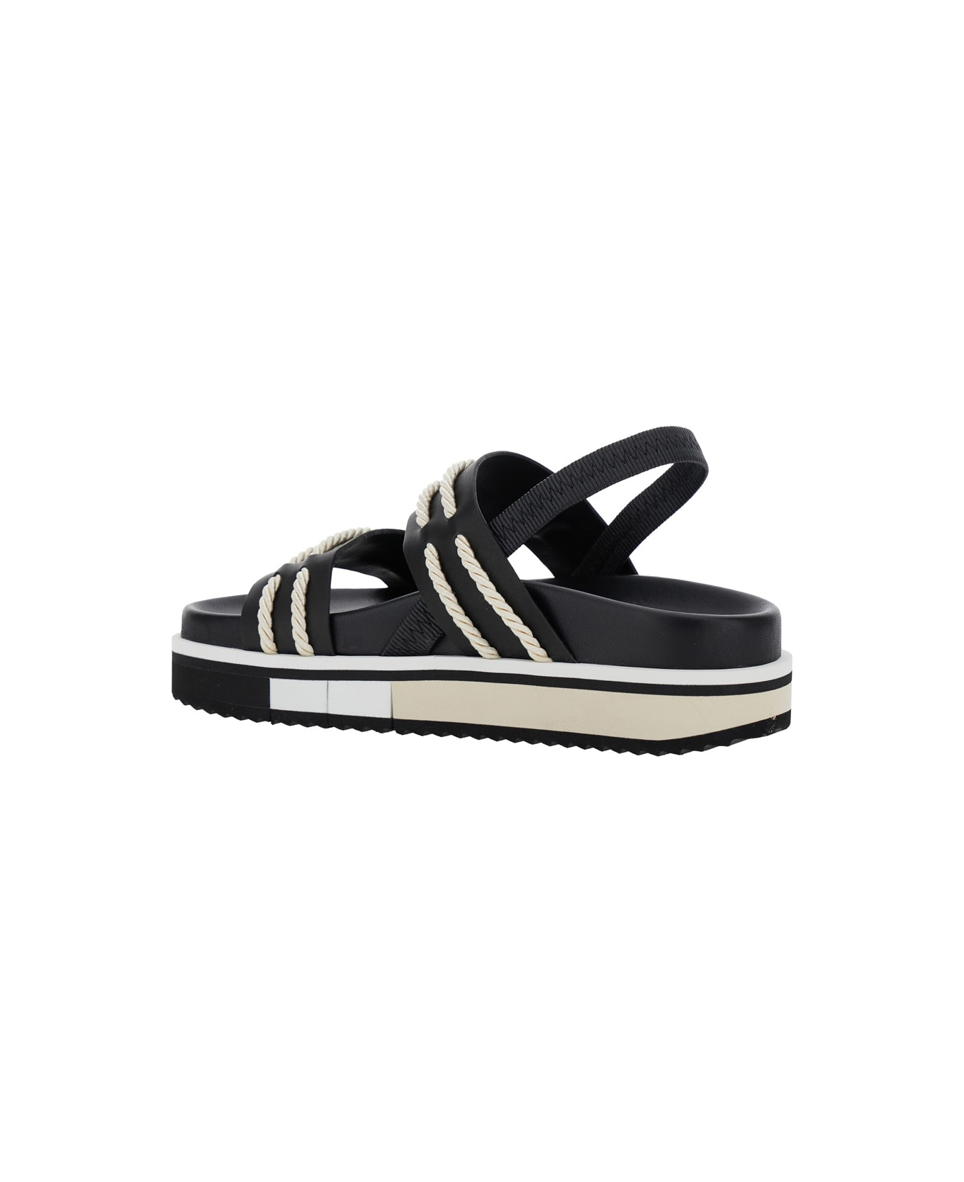 Pollini Black Sandals With Elastic Strap And Criss-crossed Details On The Front In Leather Woman - Black