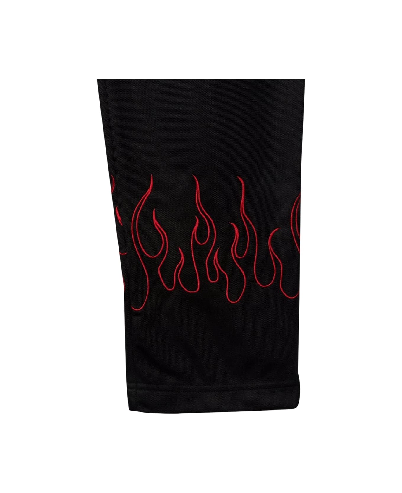 Vision of Super Black Pants With Red Embroidered Flames - BLACK