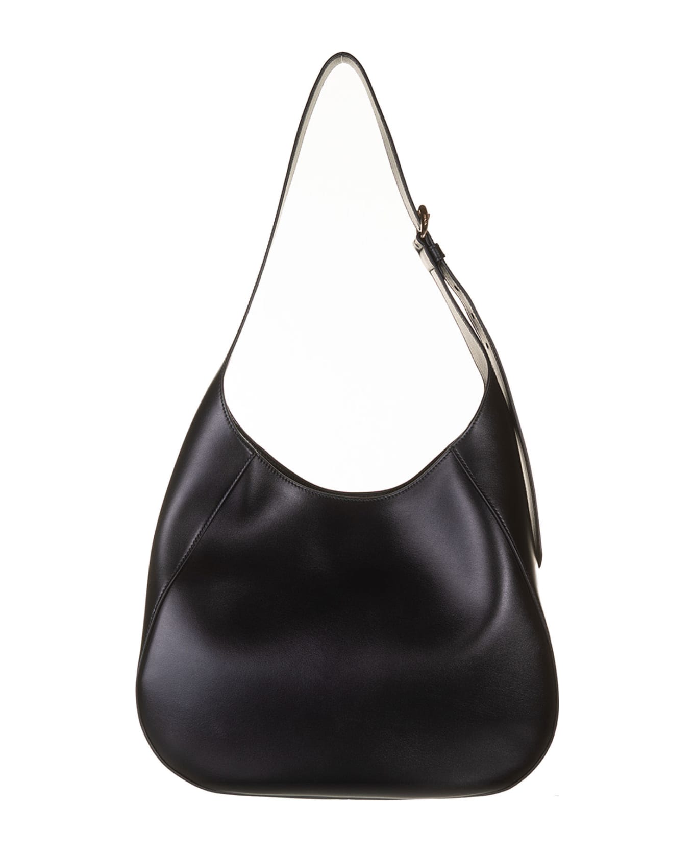 Prada Leather Shoulder Bag With Triangle Logo - NERO
