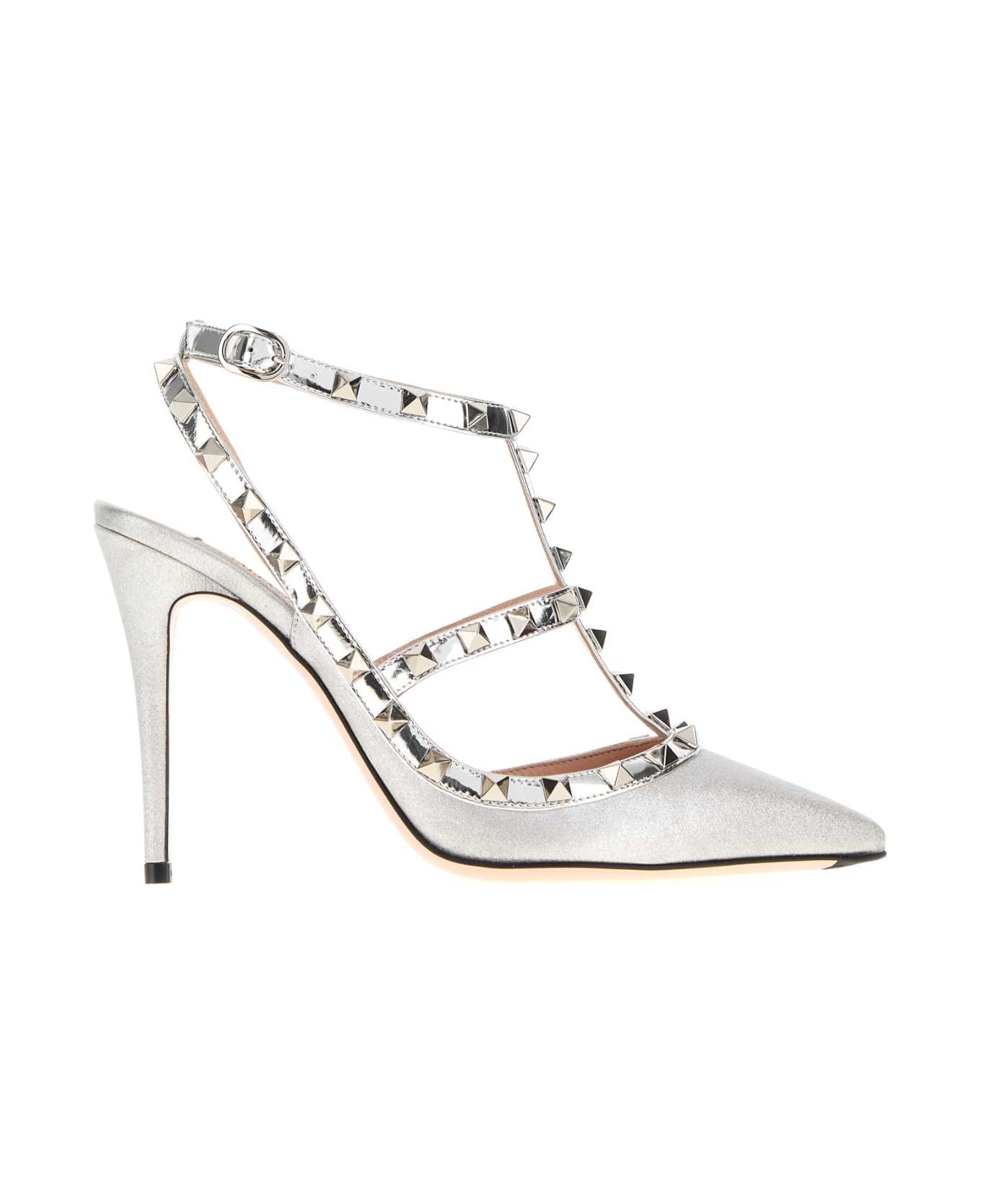 Valentino Garavani Silver Fabric And Leather Rockstud Pumps - SILVER