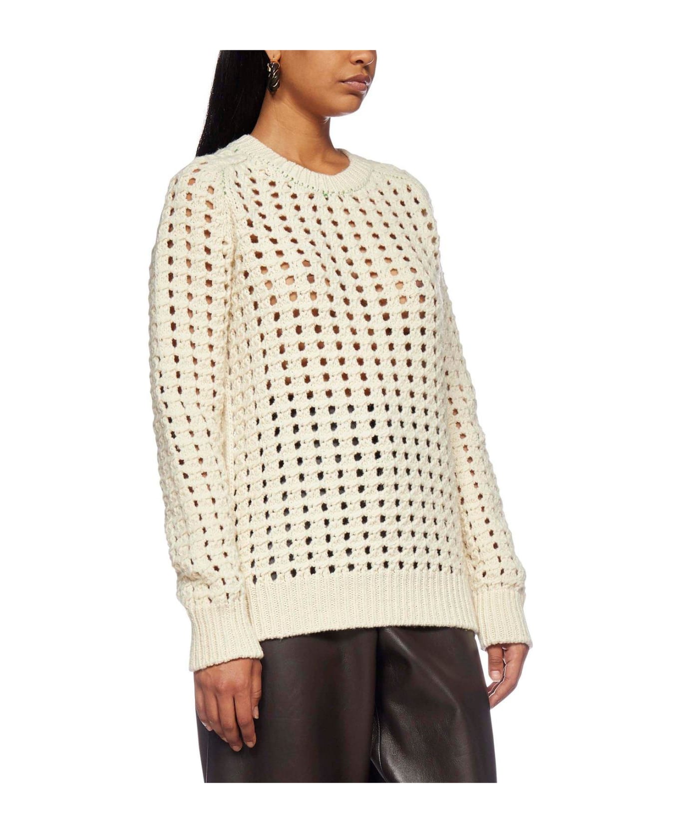 Bottega Veneta Openknitted Crewneck Jumper - WHITE