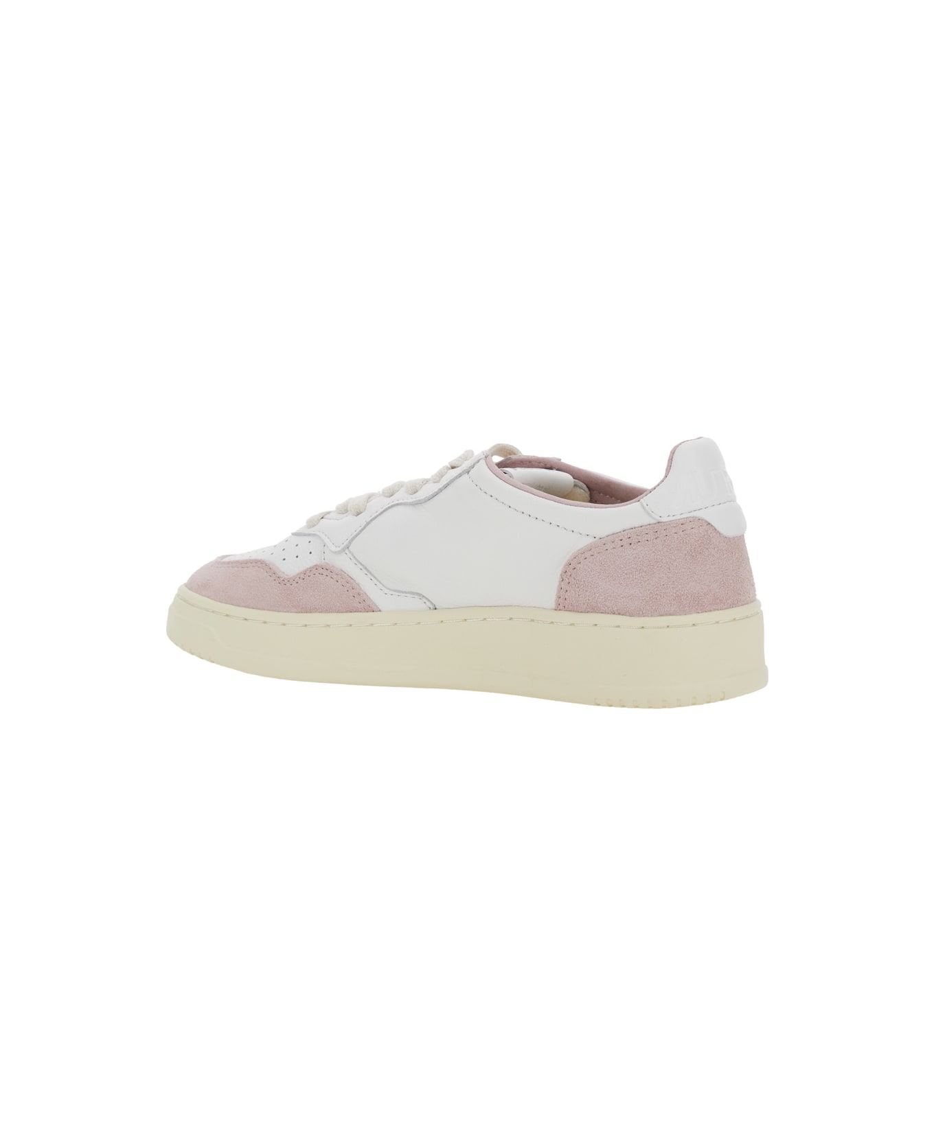 Autry 'medalist' White Low Top Sneakers With Logo Detail In Leather And Suede Woman - Pink スニーカー