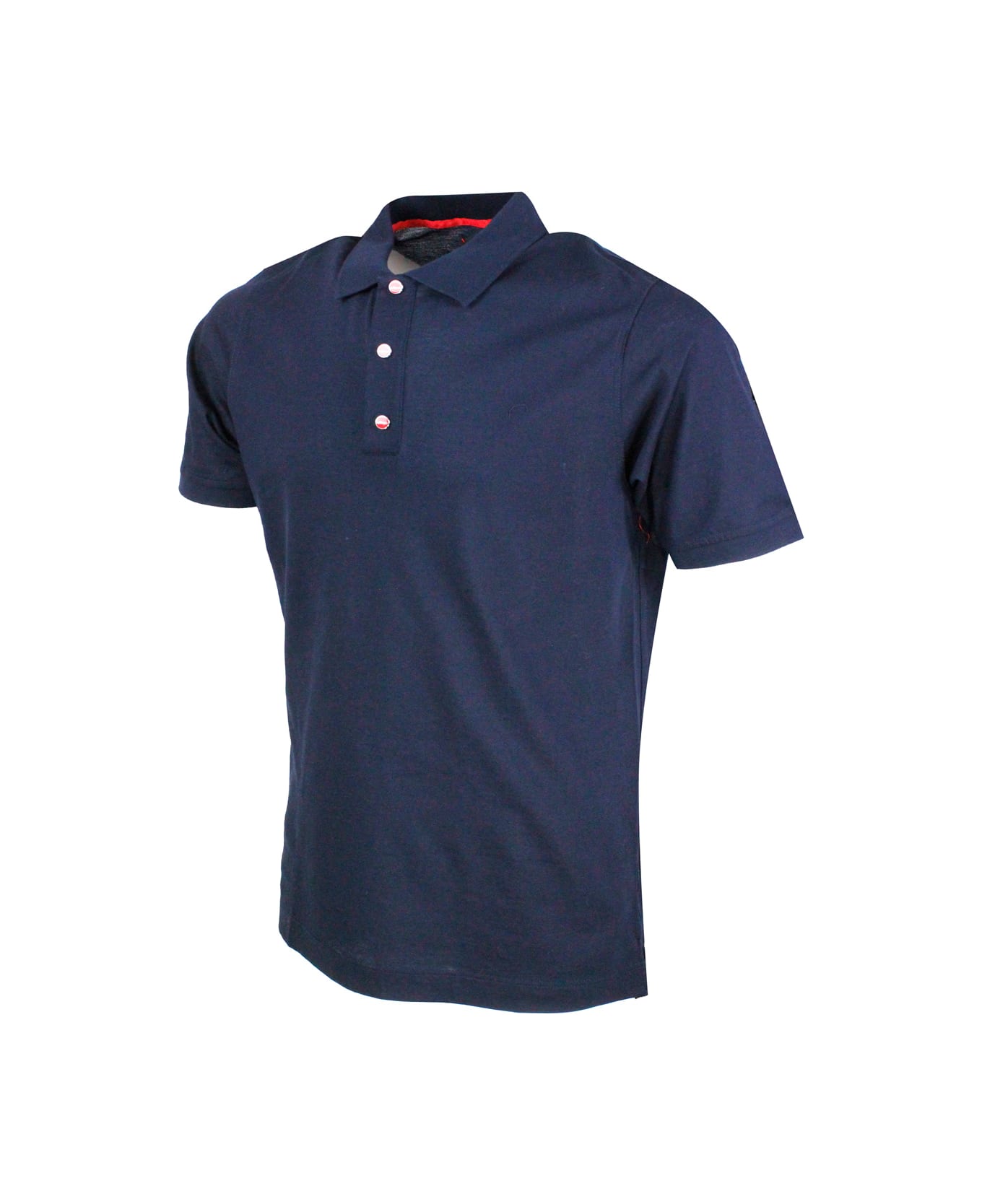 Kiton Short-sleeved Polo Shirt In Very Soft Piqué Cotton With Closure With Three Automatic Buttons With Logo - Blu navy ポロシャツ