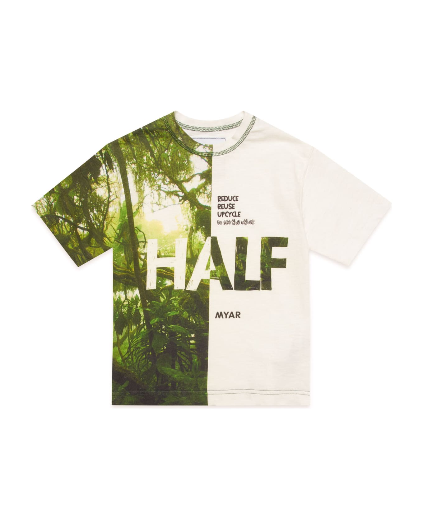 MYAR Myt19u T-shirt Myar Deadstock Linen-blend Crew-neck T-shirt With Digital Half Print - Off white