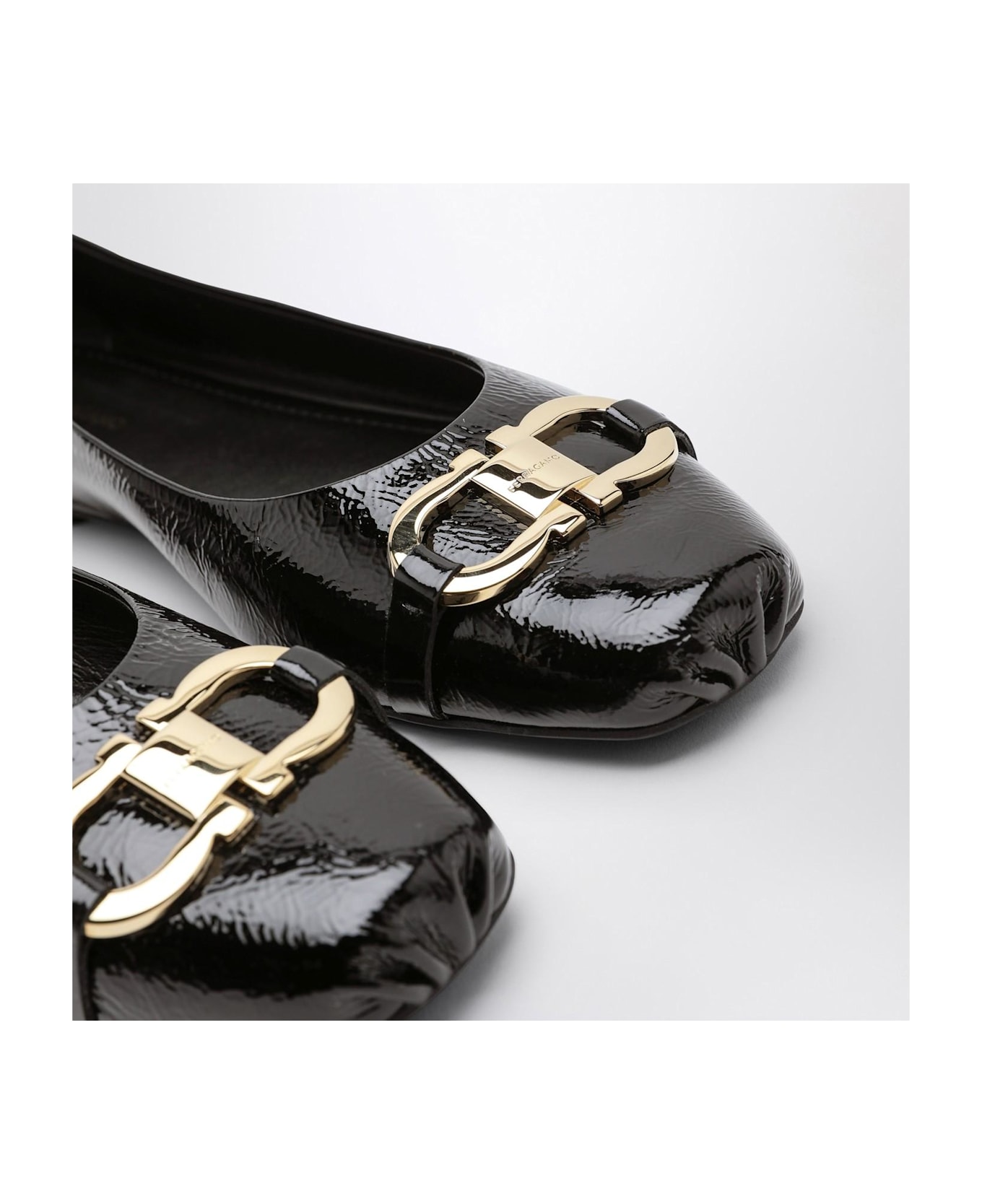 Ferragamo Black Patent Leather Gancini Ballerina