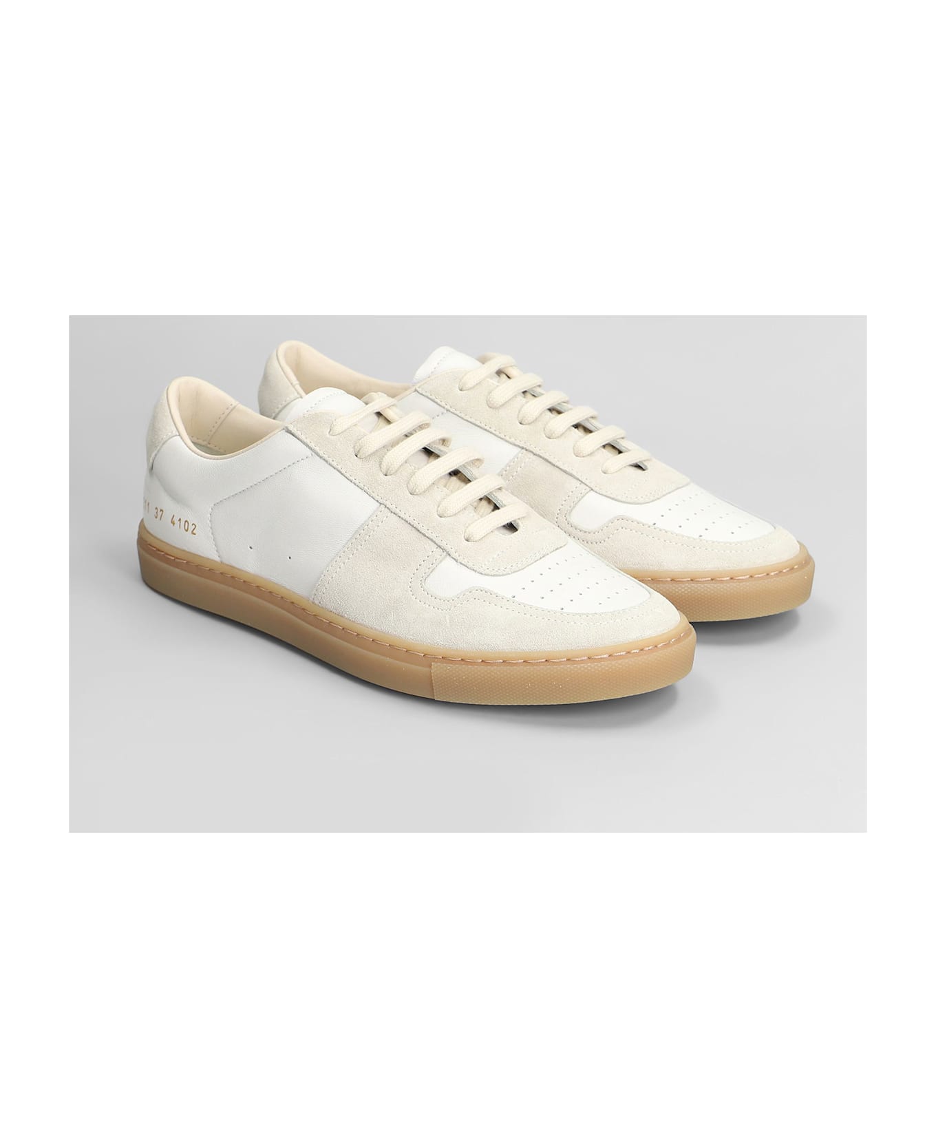 Common Projects Bball Slim Sneakers In White Suede And Leather - white