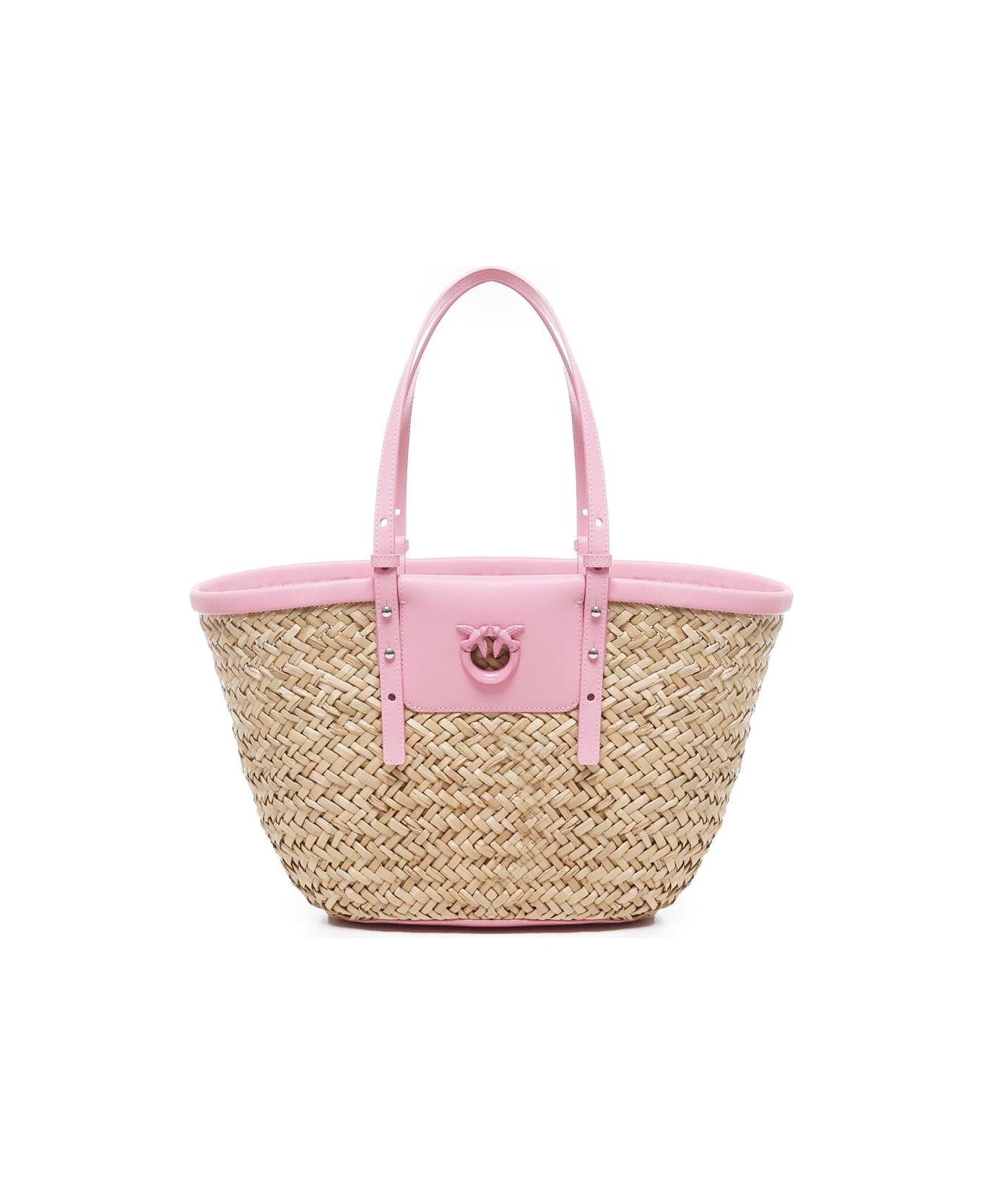 Pinko Love Summer Logo Detailed Tote Bag - Naturale/rosa-block color