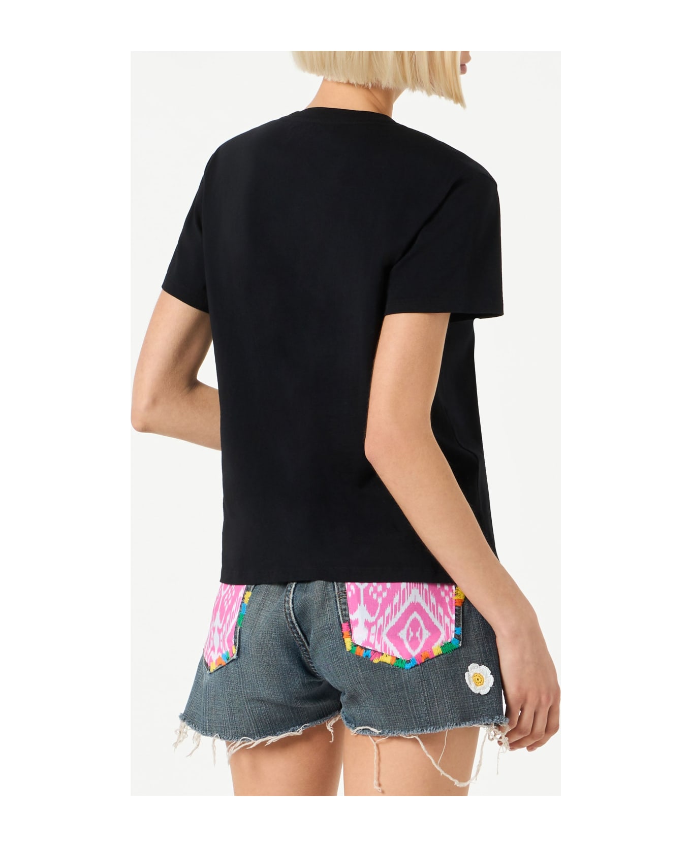 MC2 Saint Barth Woman Cotton T-shirt With Bride Girl Rhinestone Embroidery - BLACK