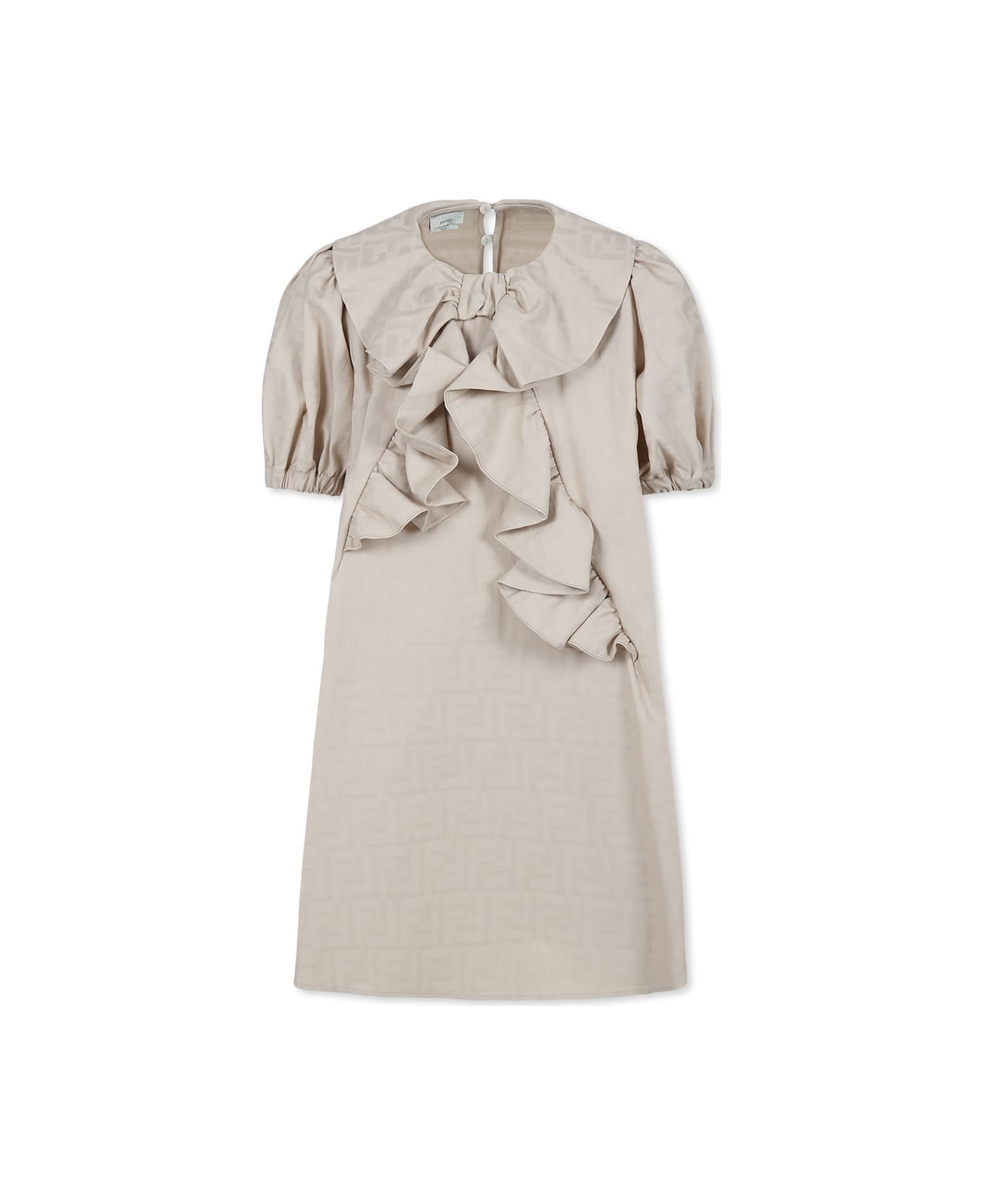 Fendi Beige Dress For Girl With Ff - Beige
