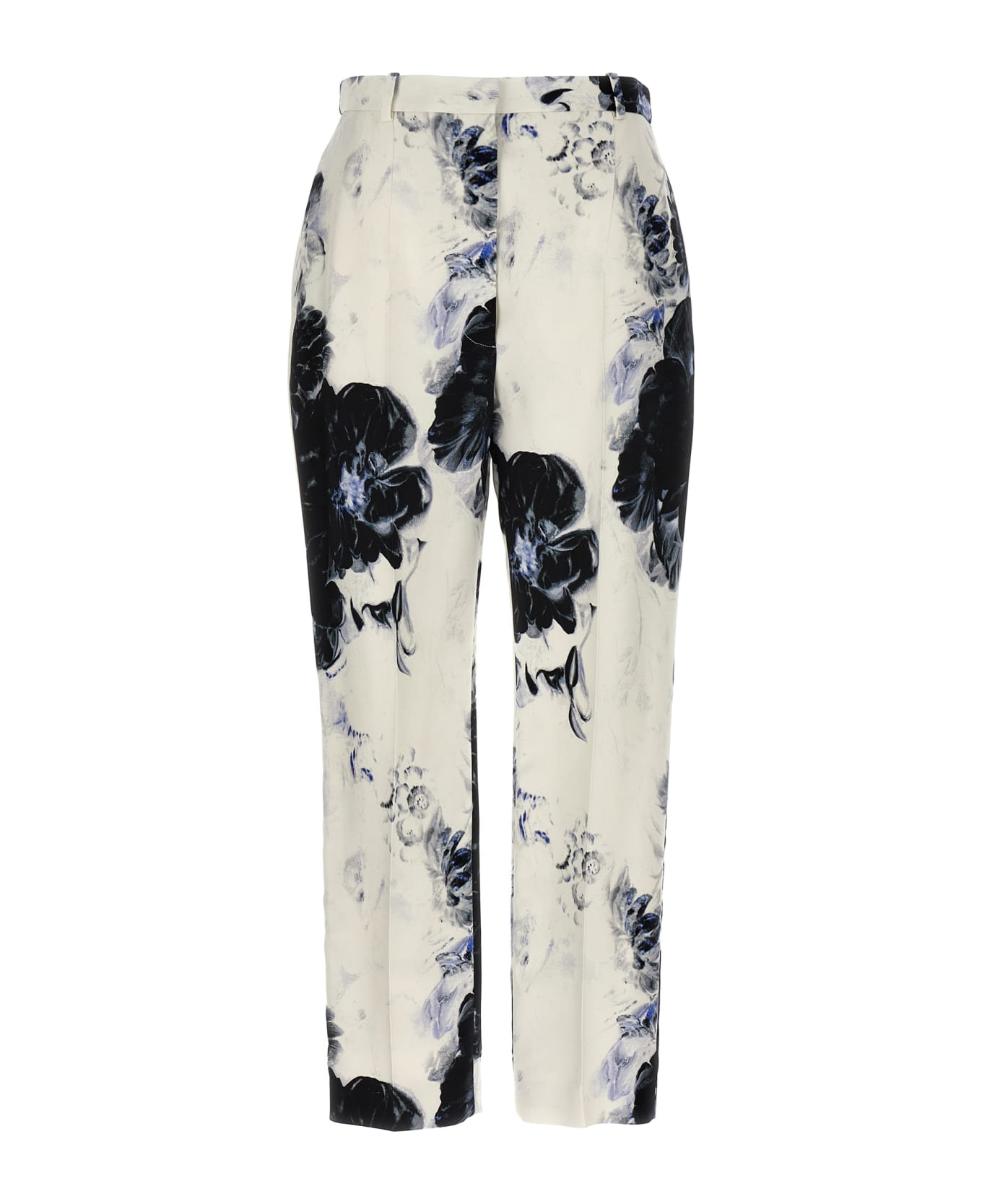 Alexander McQueen Floral Print Viscose Trouser - White ボトムス