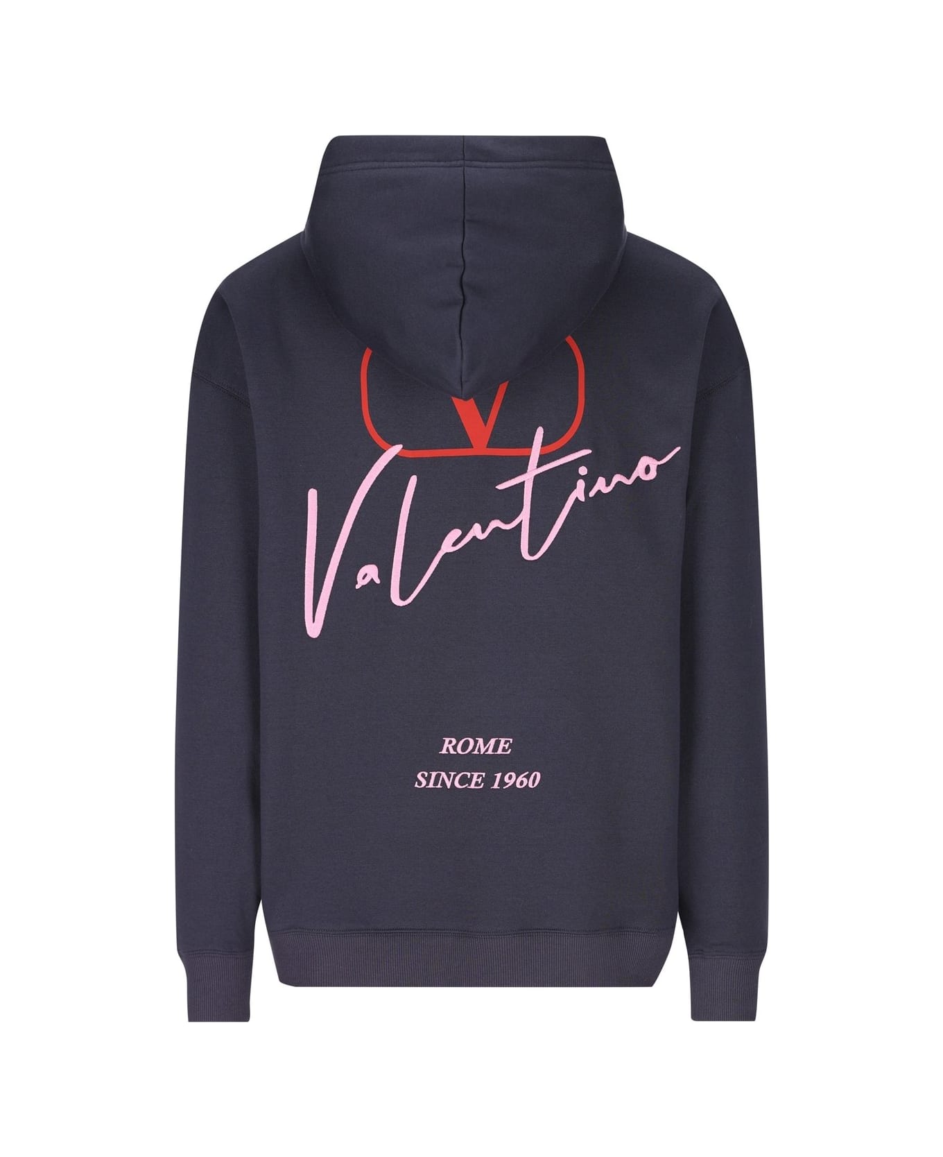 Valentino Logo Printed Drawstring Hoodie - Blue