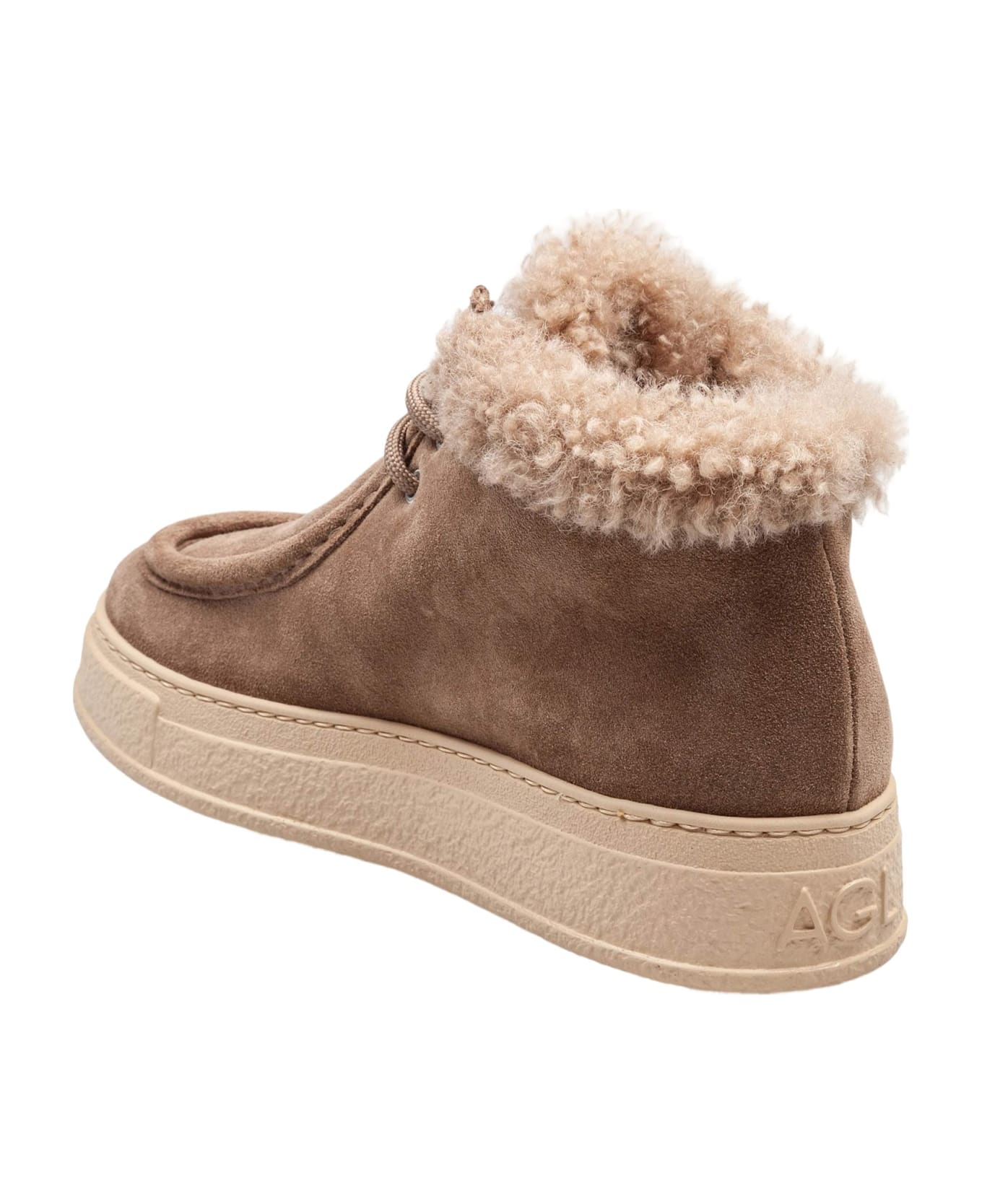 AGL Fergus Suede Sneaker With Sheepskin Lining Taupe - Taupe スニーカー