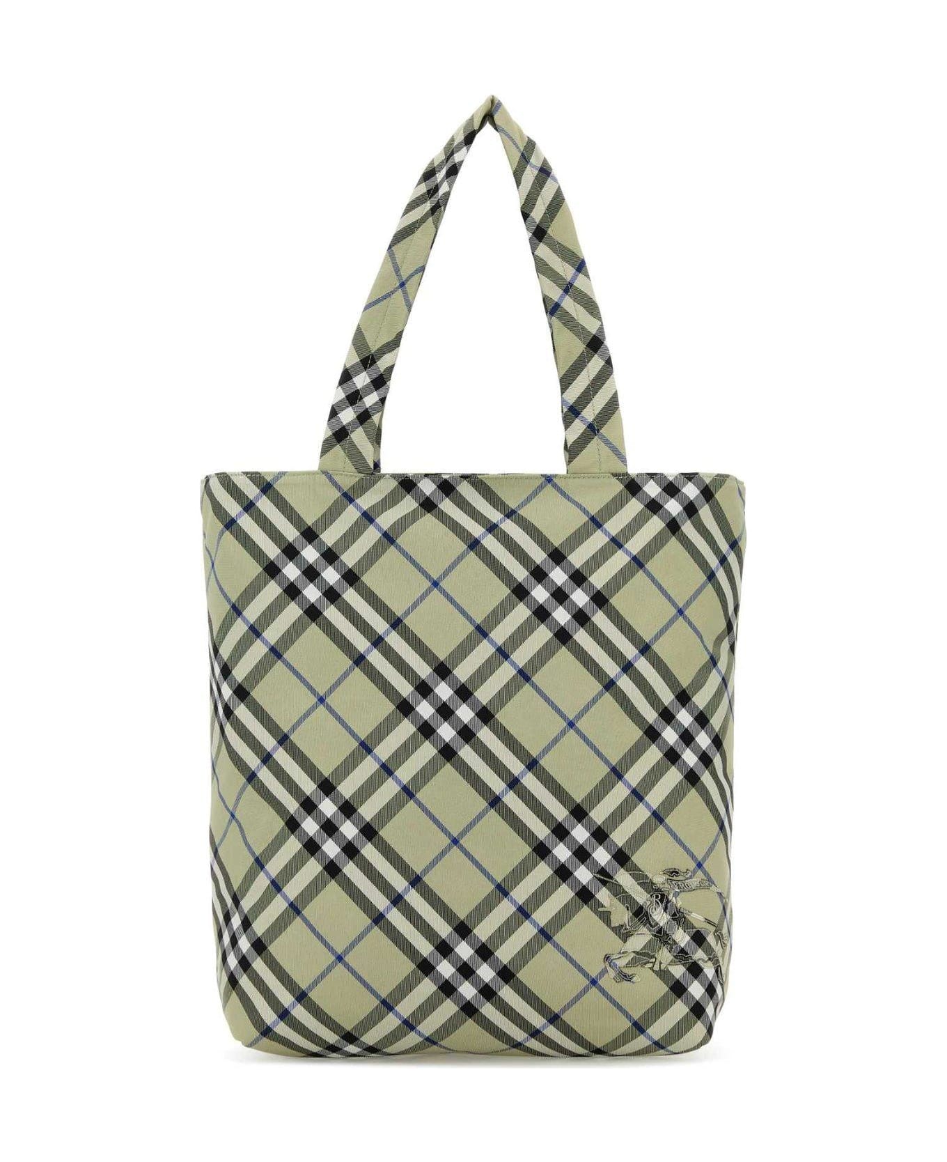 Burberry Equestrian Knight-embroidered Checked Tote Bag - LICHEN