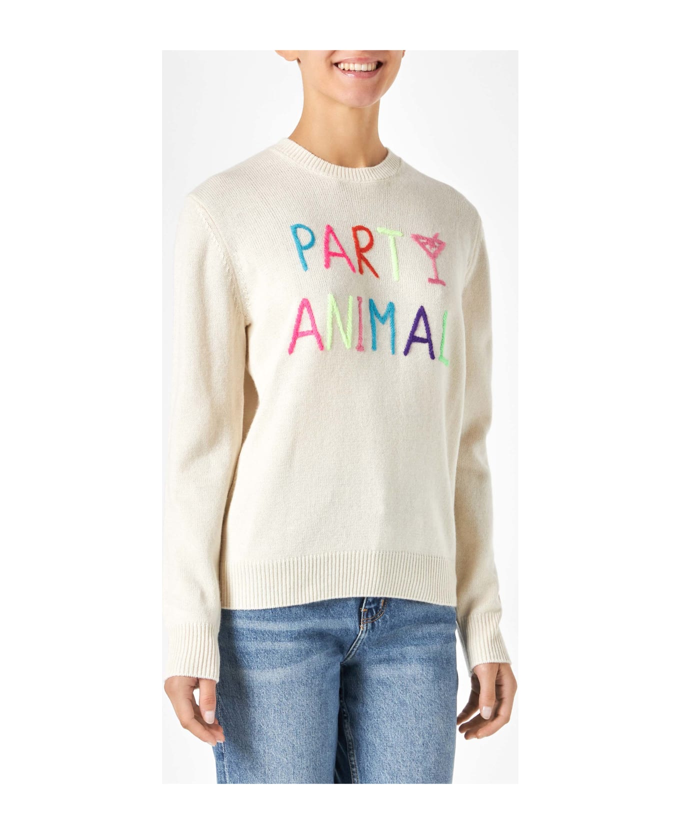 MC2 Saint Barth Woman Sweater With Party Animal Embroidery | Niki Dj Special Edition - WHITE
