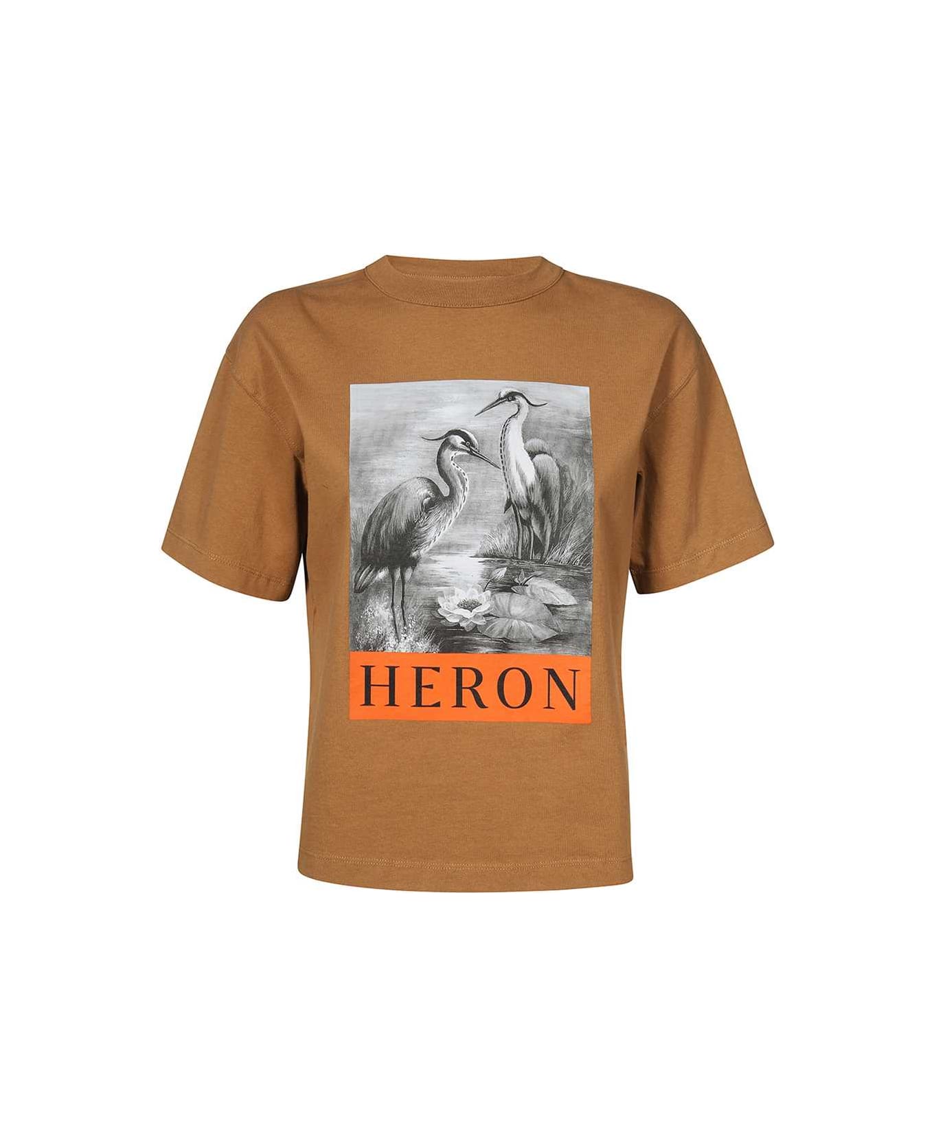 HERON PRESTON Printed Cotton T-shirt - brown Tシャツ
