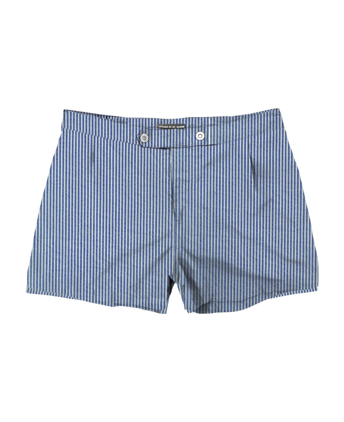 MC2 Saint Barth Blue Stripes Swim Shorts With Button Front Fastening - BLUE