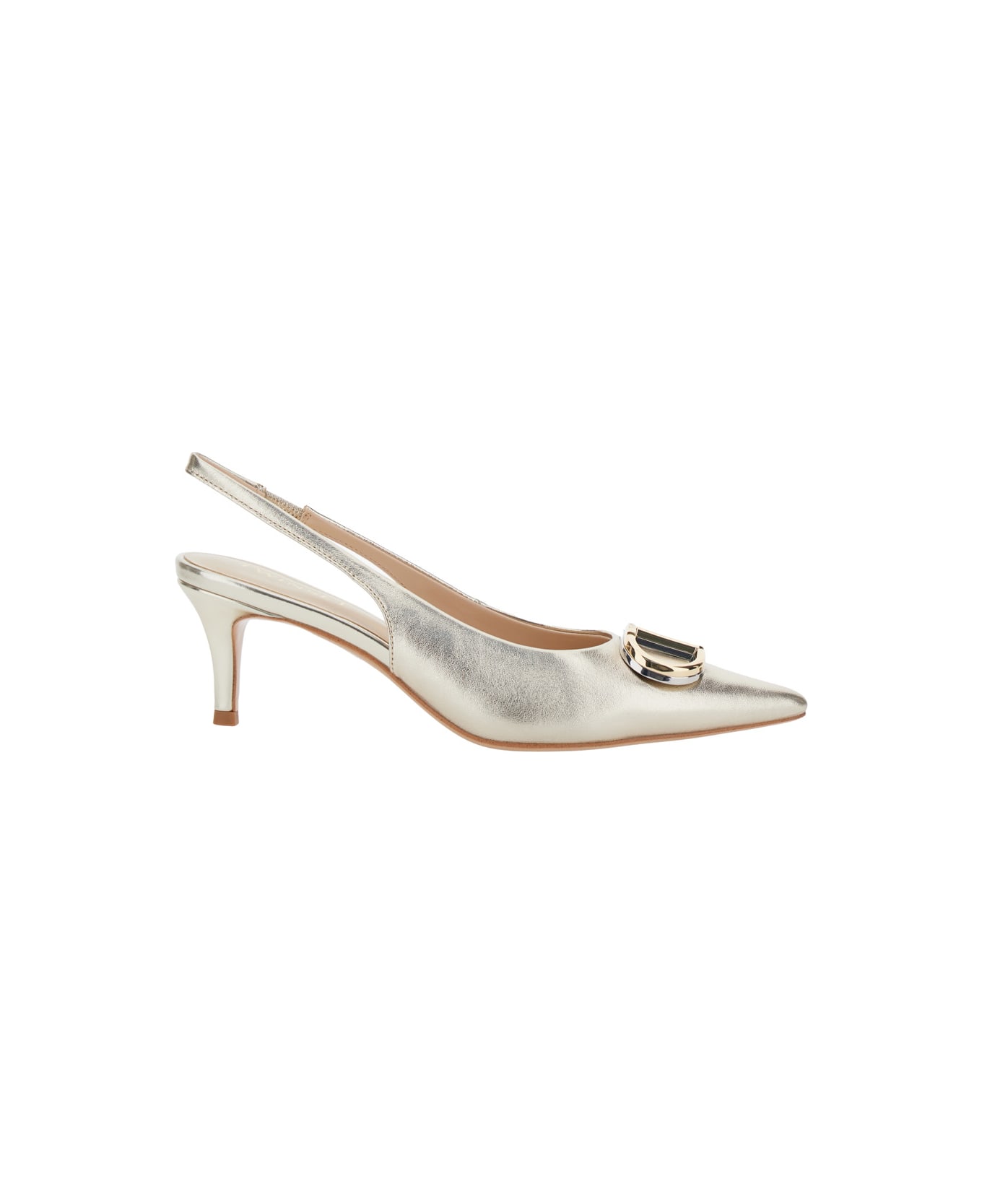 TwinSet Metallic Slingback Pumps With Oval D Logo Plaque On The Front In Leather Woman - Metallic
