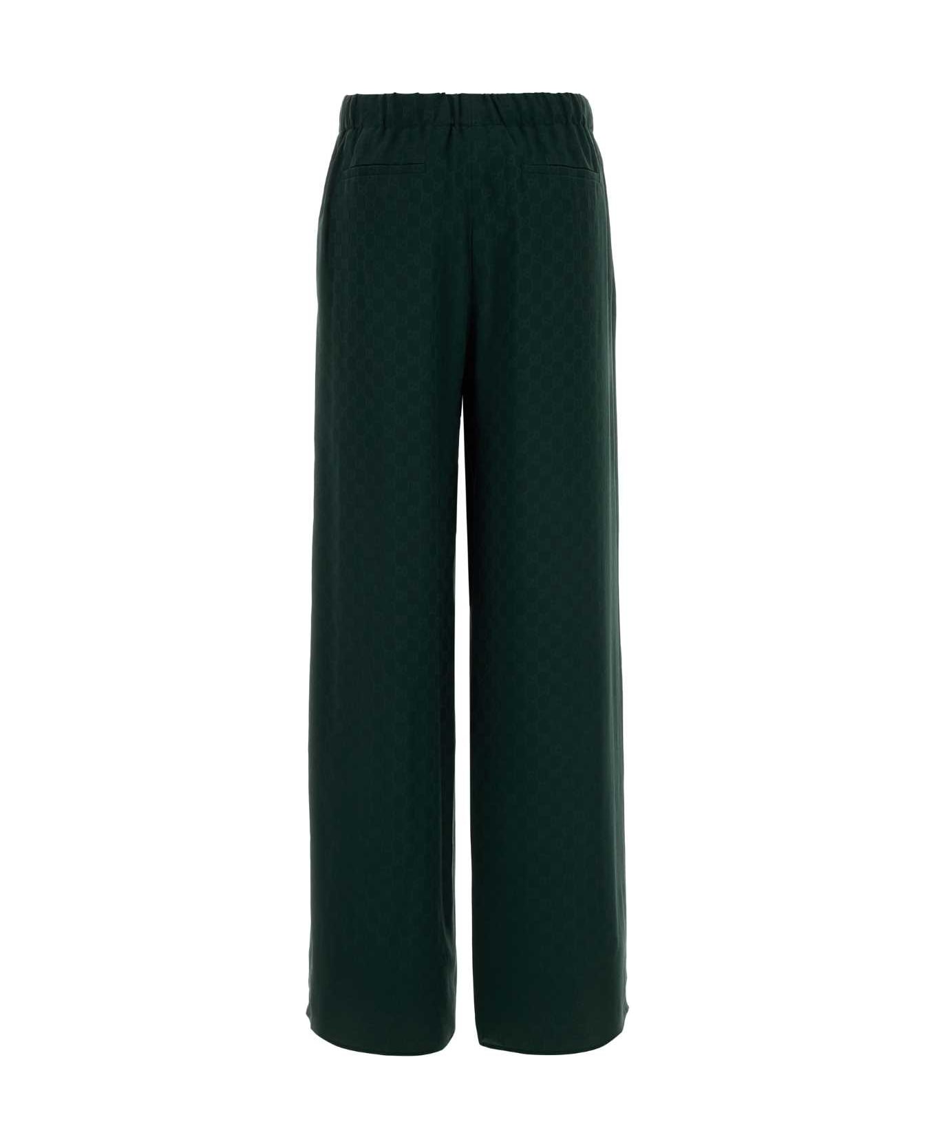 Gucci Bottle Green Silk Wide-leg Pant - GREEN