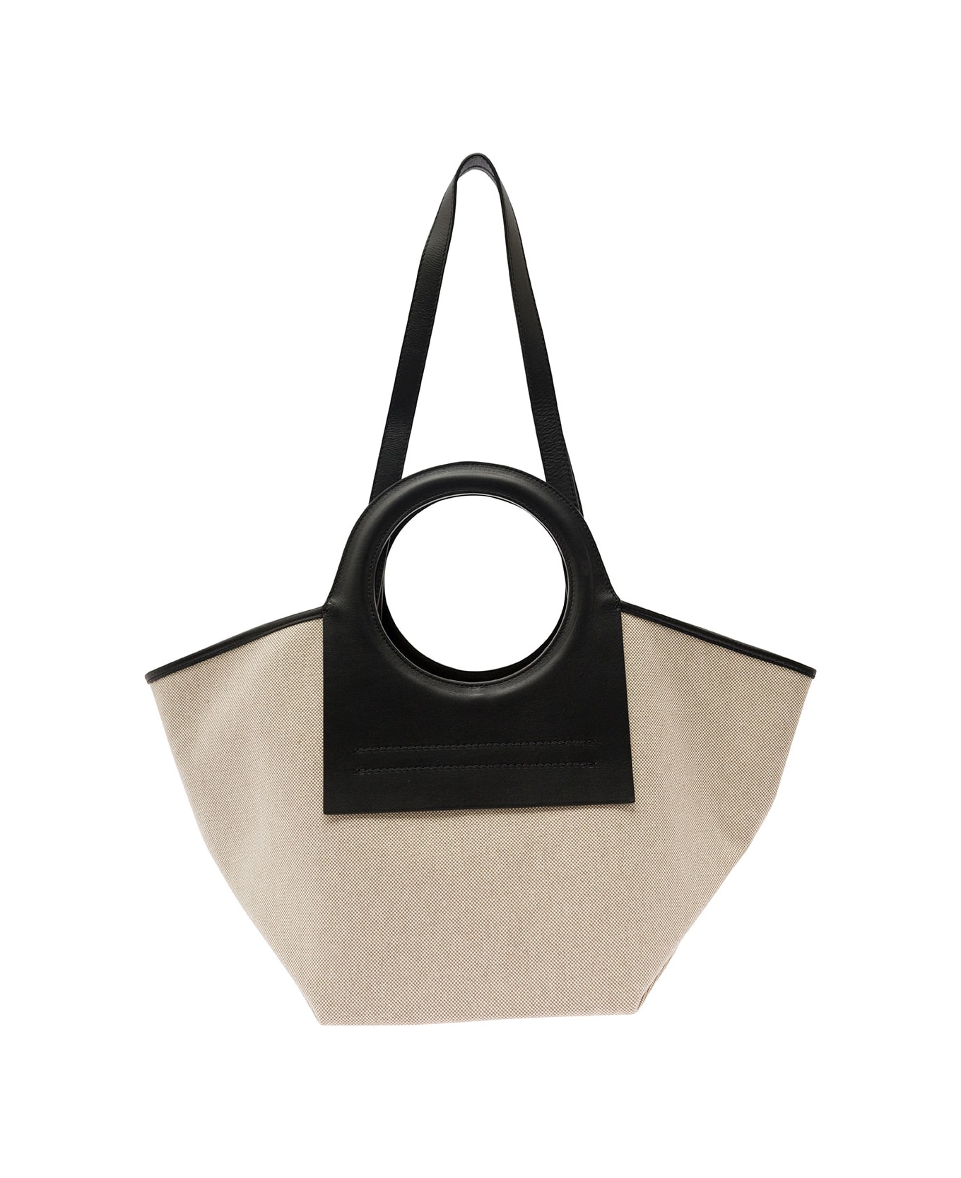Hereu 'cala S' White And Black Handbag With Leather Handles In Canvas Woman - Beige
